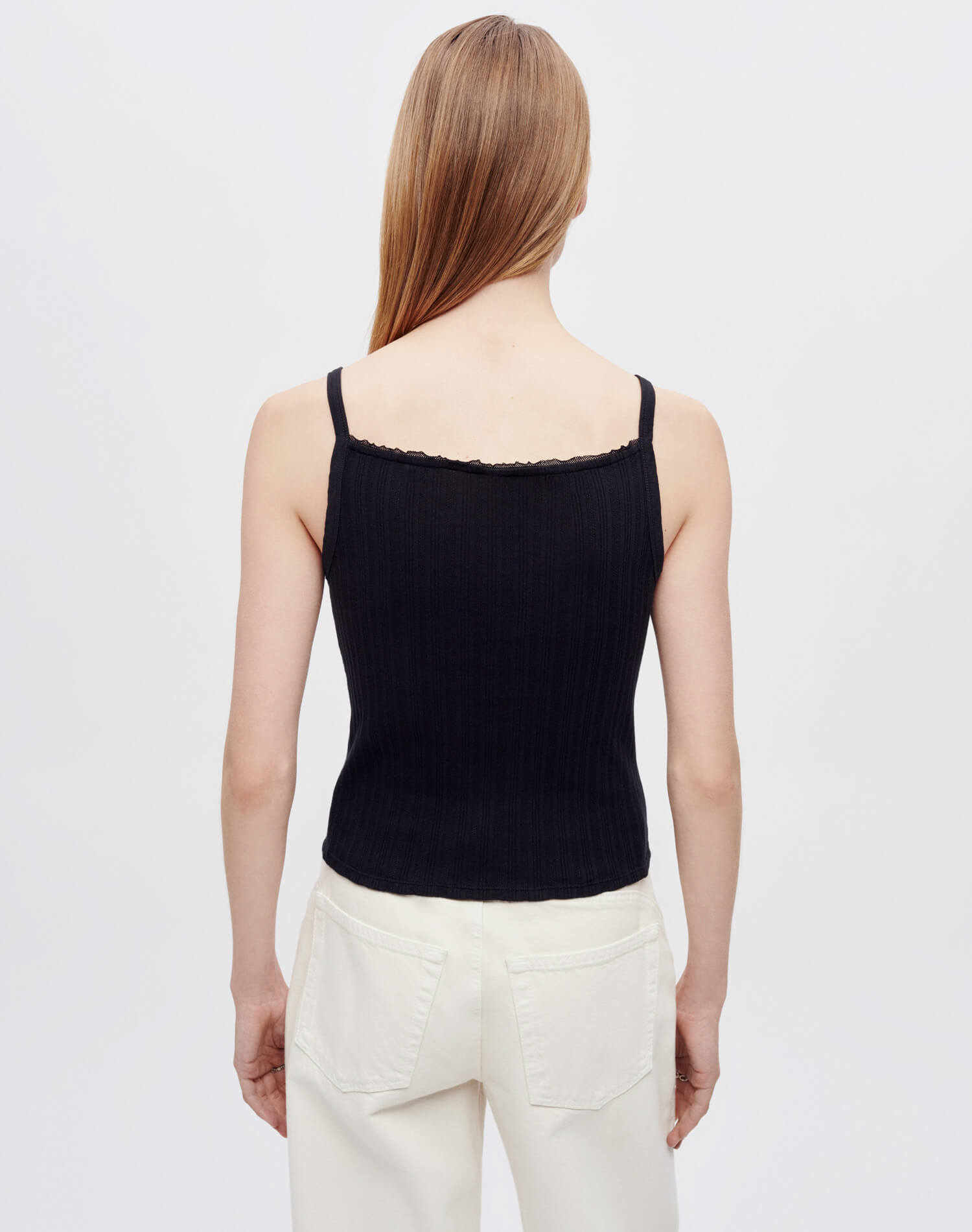 Hanes Pointelle Square Neck Tank - Black