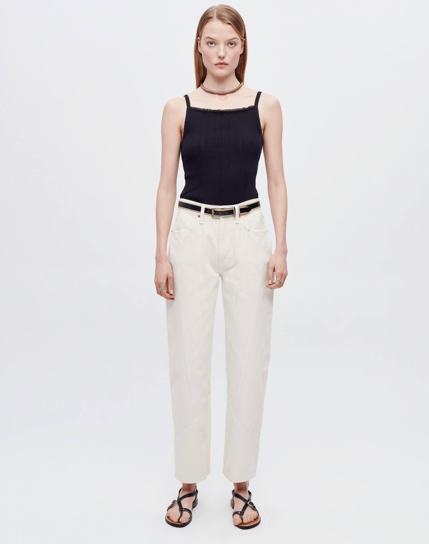 Hanes Pointelle Square Neck Tank - Black