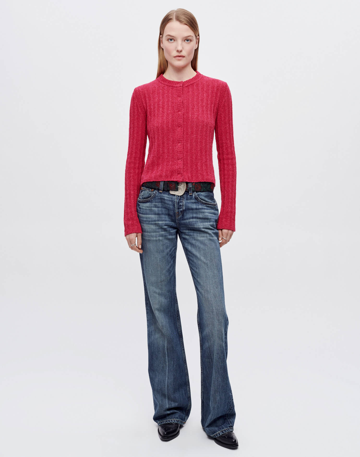 Terry Ribbed Cardi - Dragon Fruit
