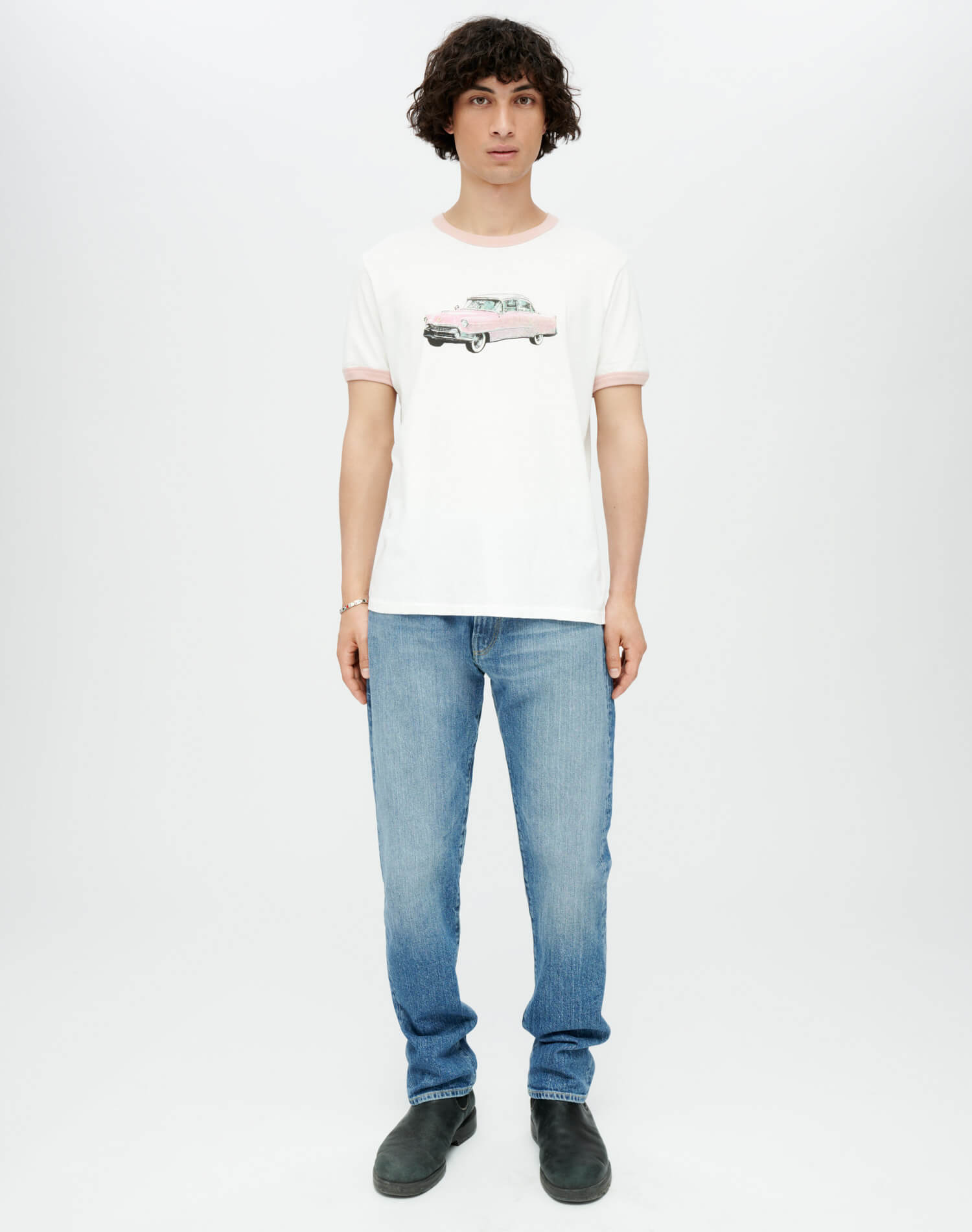 Ringer "Pink Caddy" Tee - Old White Pink