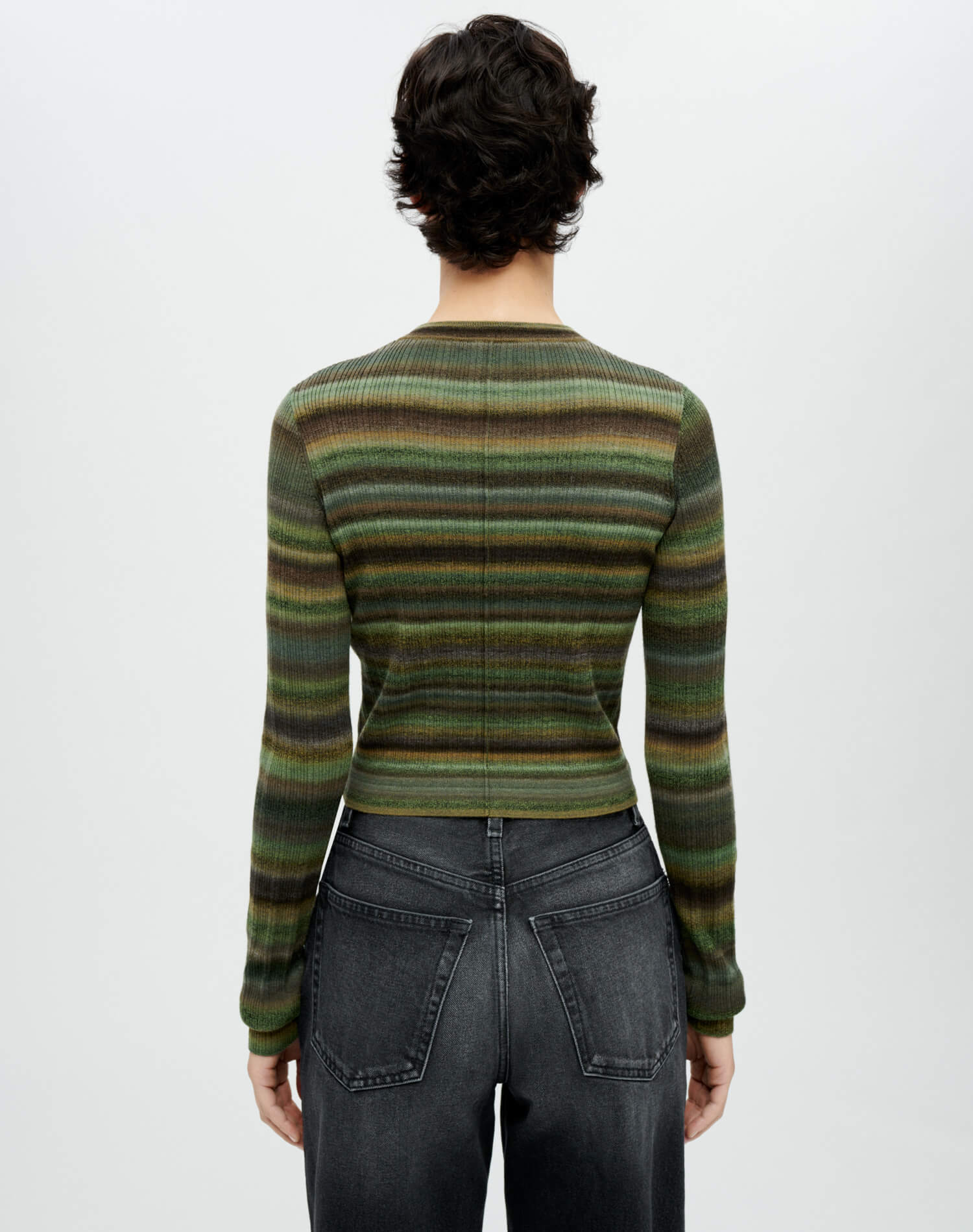 Button Front Cardigan - Green Space Dye