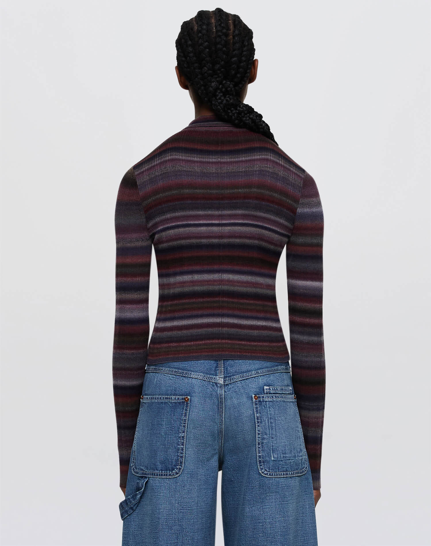 Ribbed Polo Cardigan - Lavender Combo