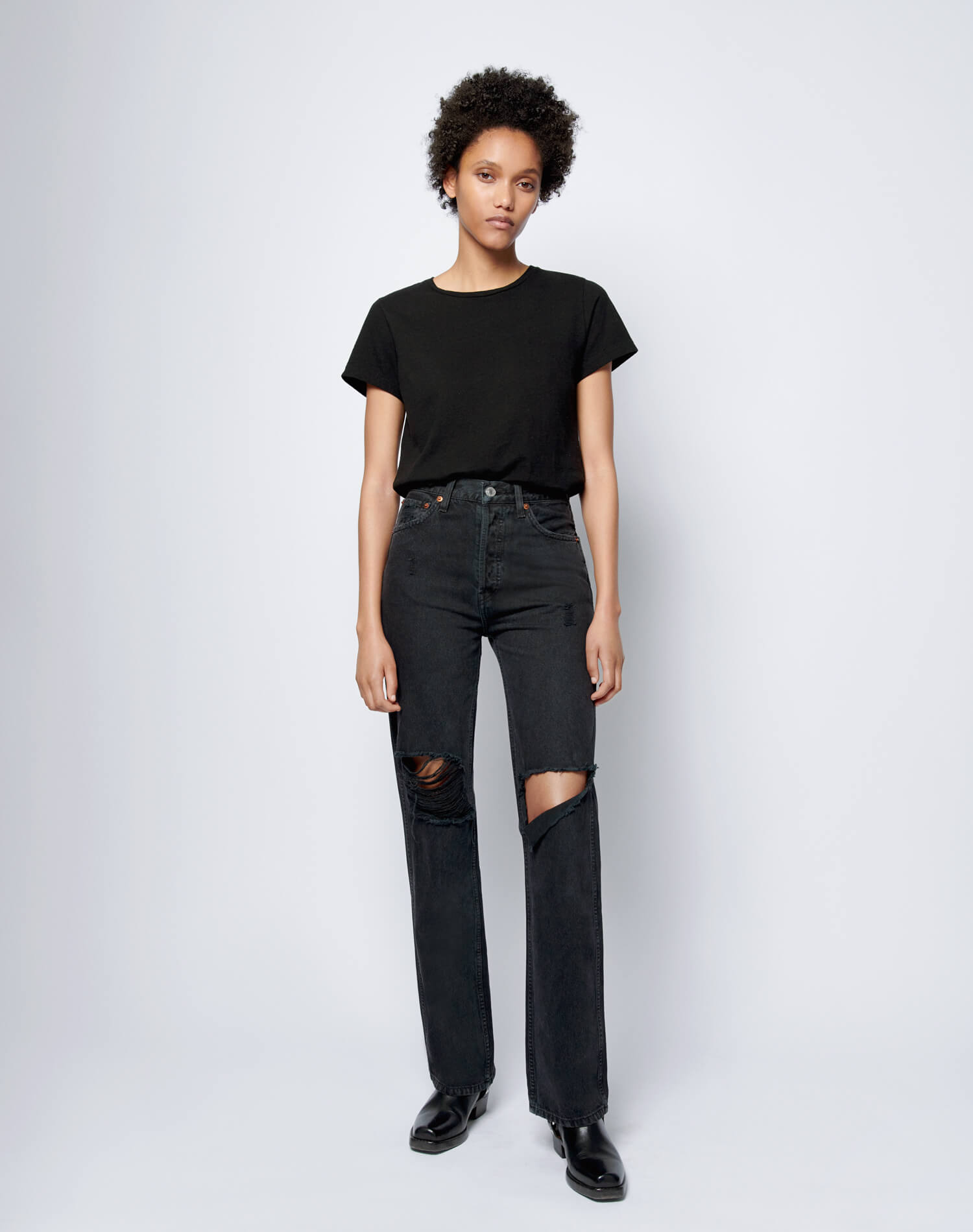 High Rise Loose - Washed Black with Rips