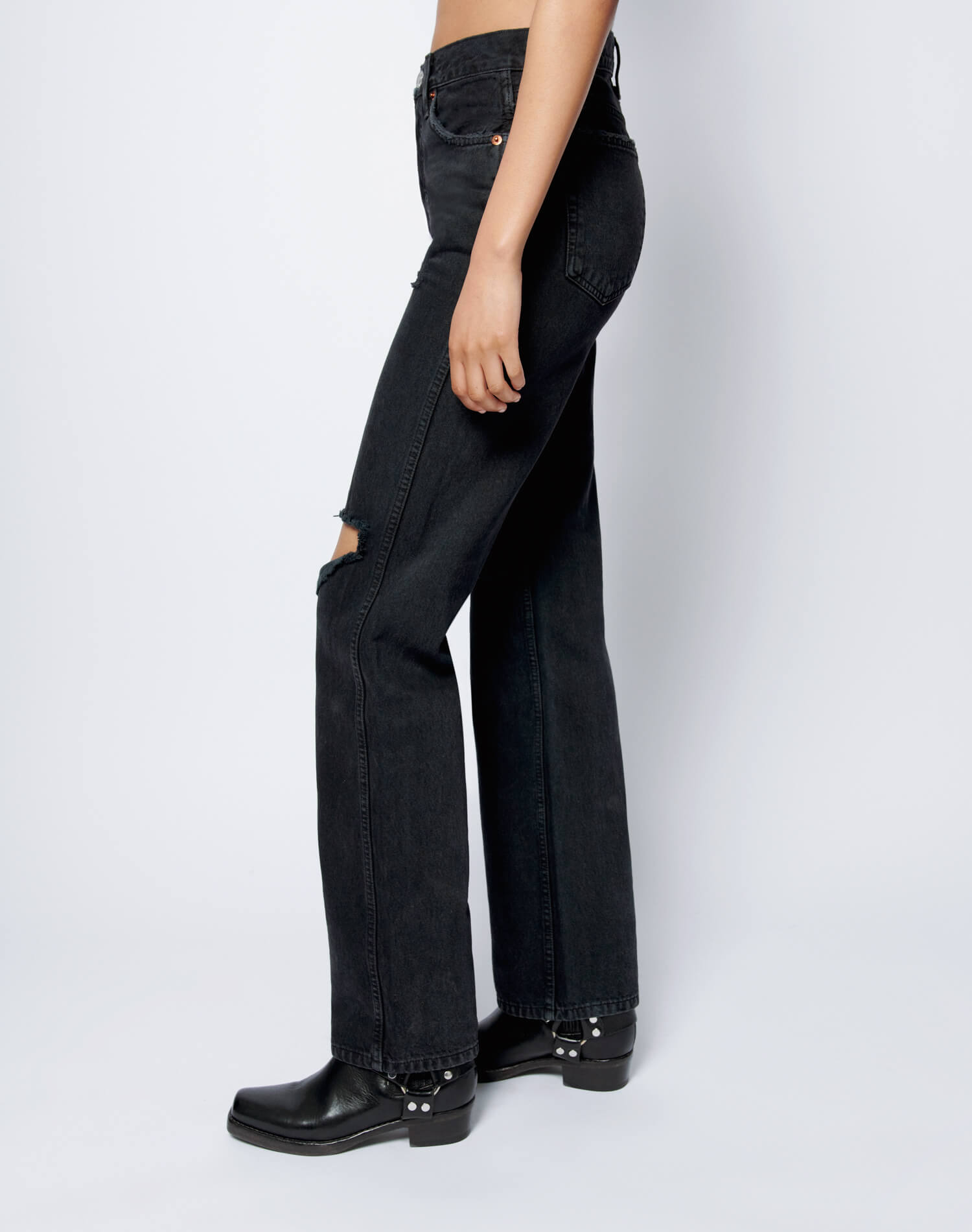 High Rise Loose - Washed Black with Rips
