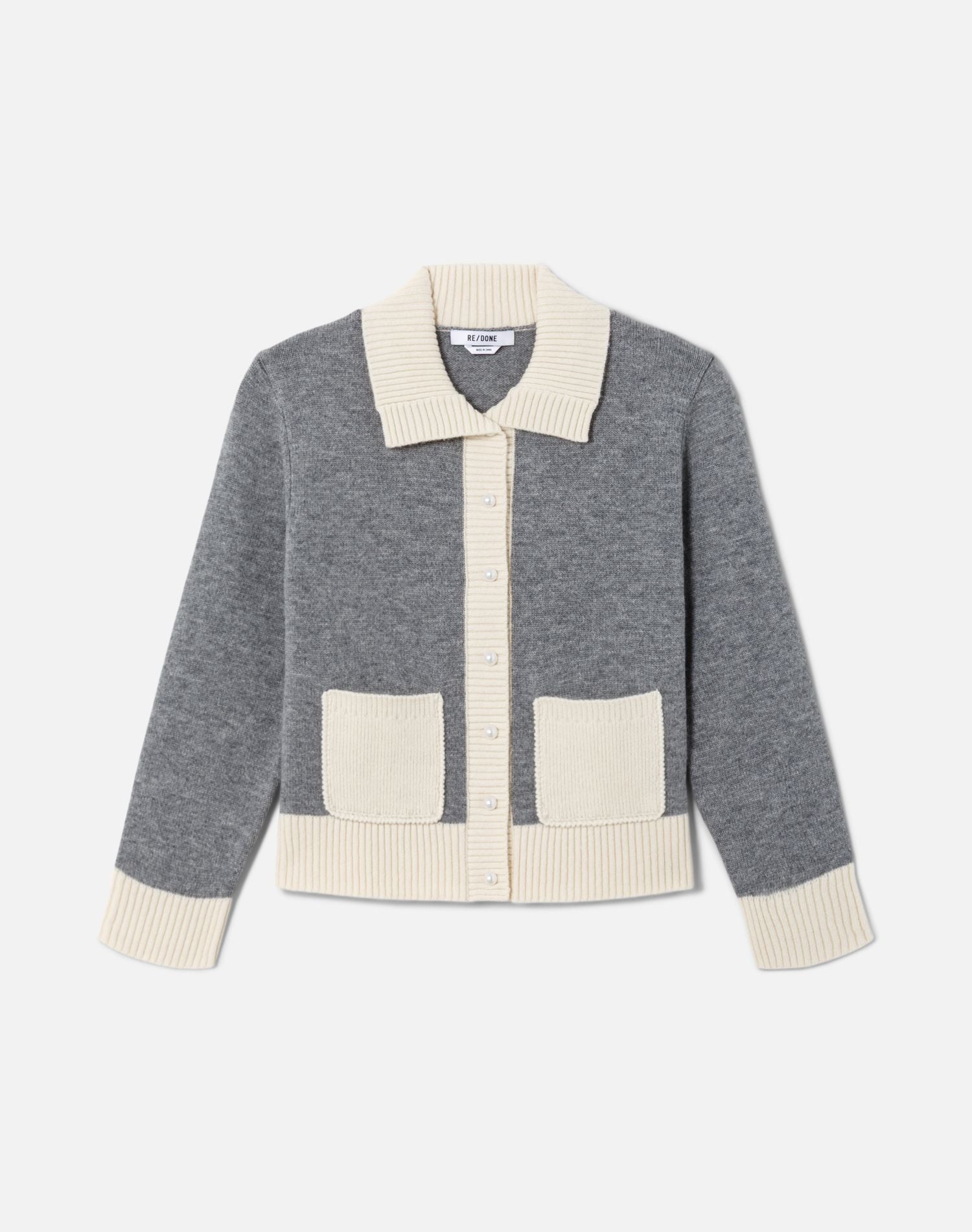 Pearl Contrast Cardi - Heather Grey Ivory