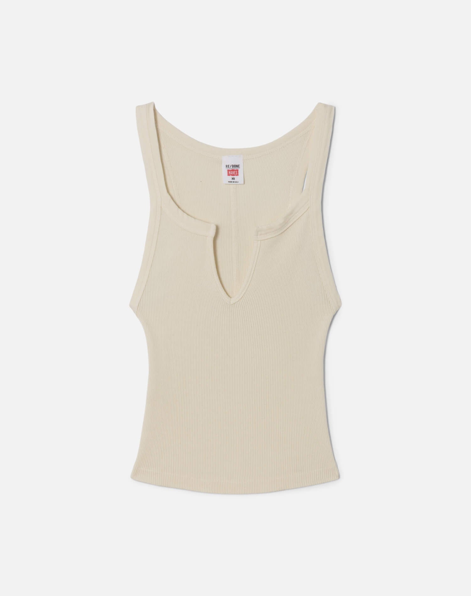 Hanes V Cut Ribbed Tank - Shortbread