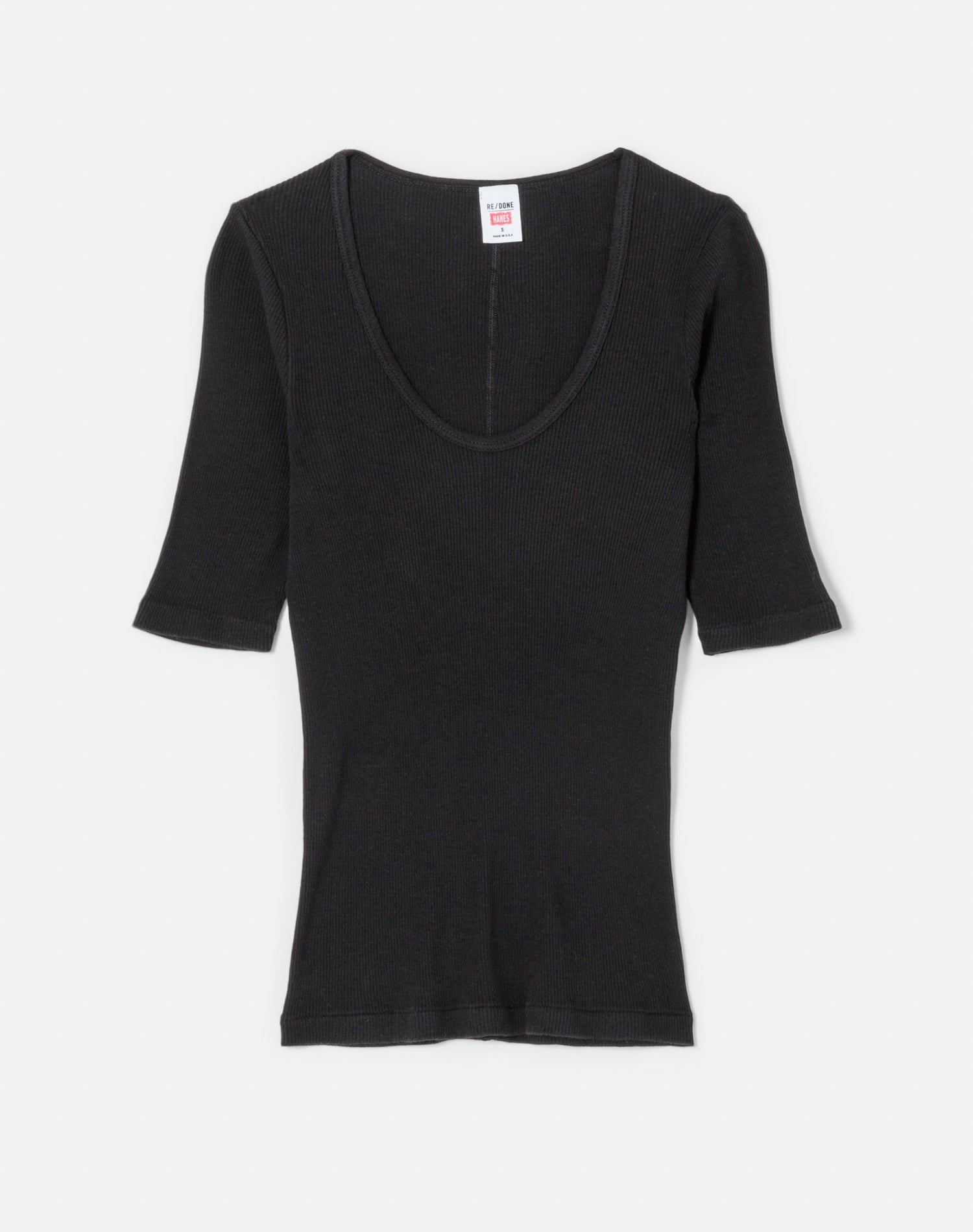 Hanes Ribbed Scoop Neck Tee - Black