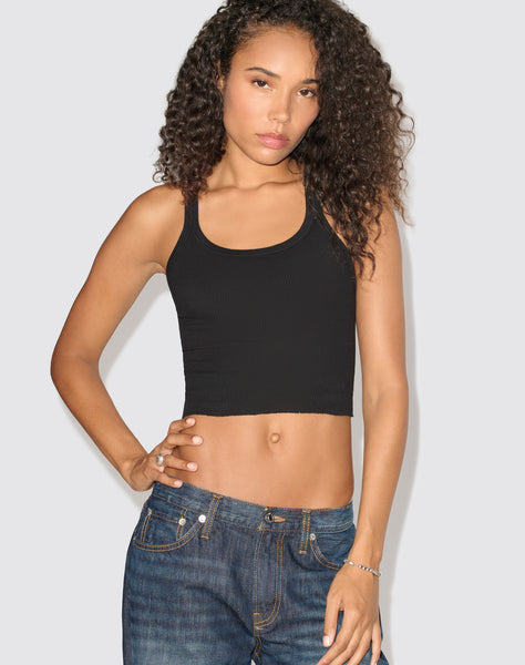 RE/DONE | Cropped Ribbed Tank in Black