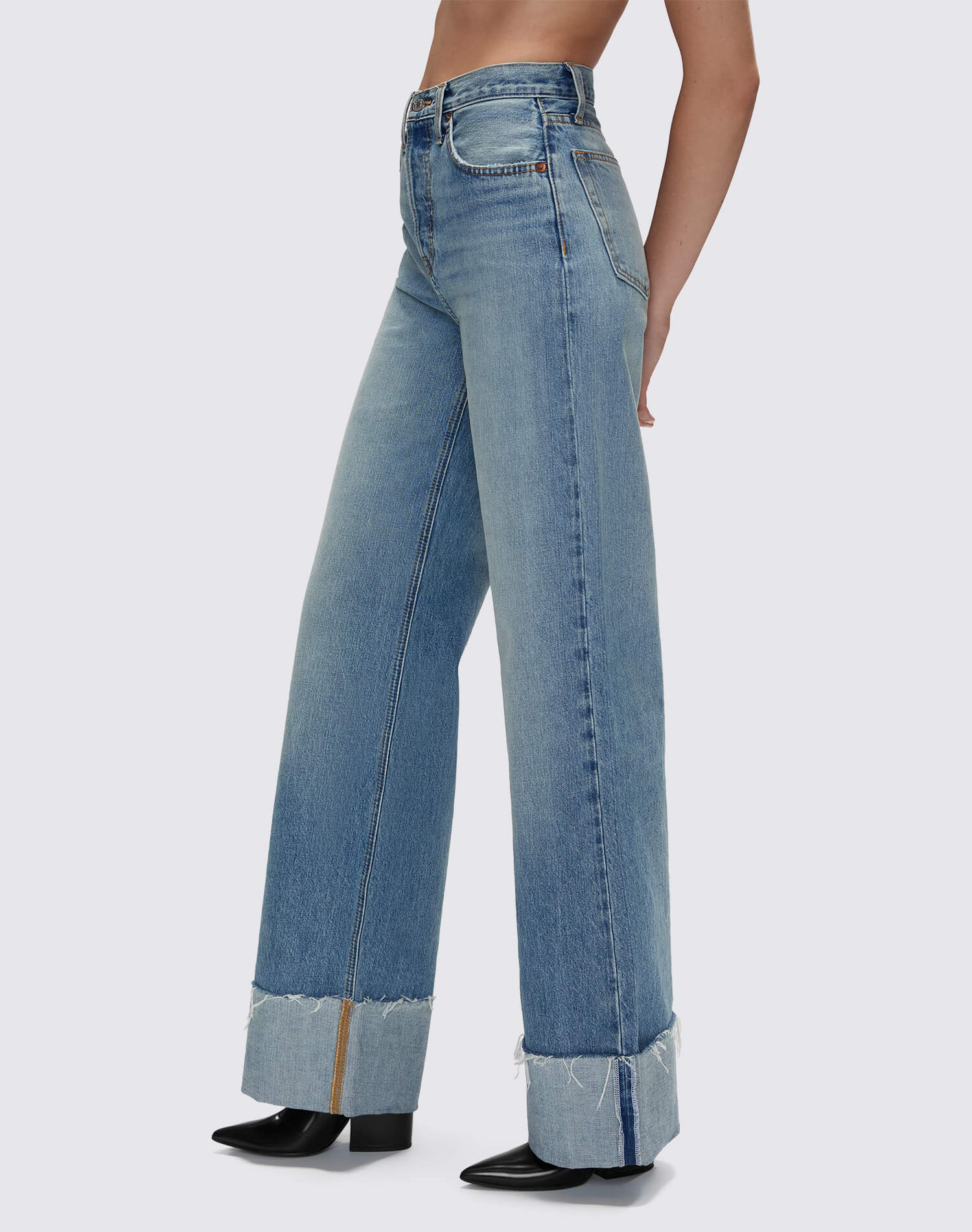 High Rise Wide Leg Cuff - Vintage Biker Blue
