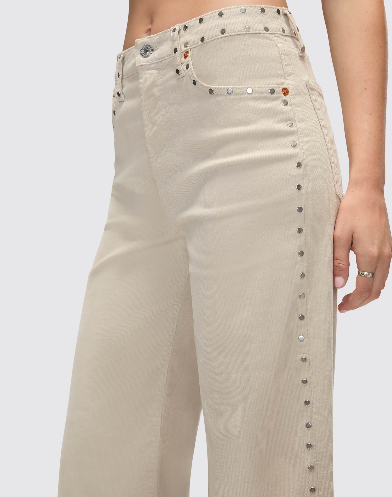 Comfort Stretch Corduroy High Rise Wide Leg - Vintage Pearl Stud