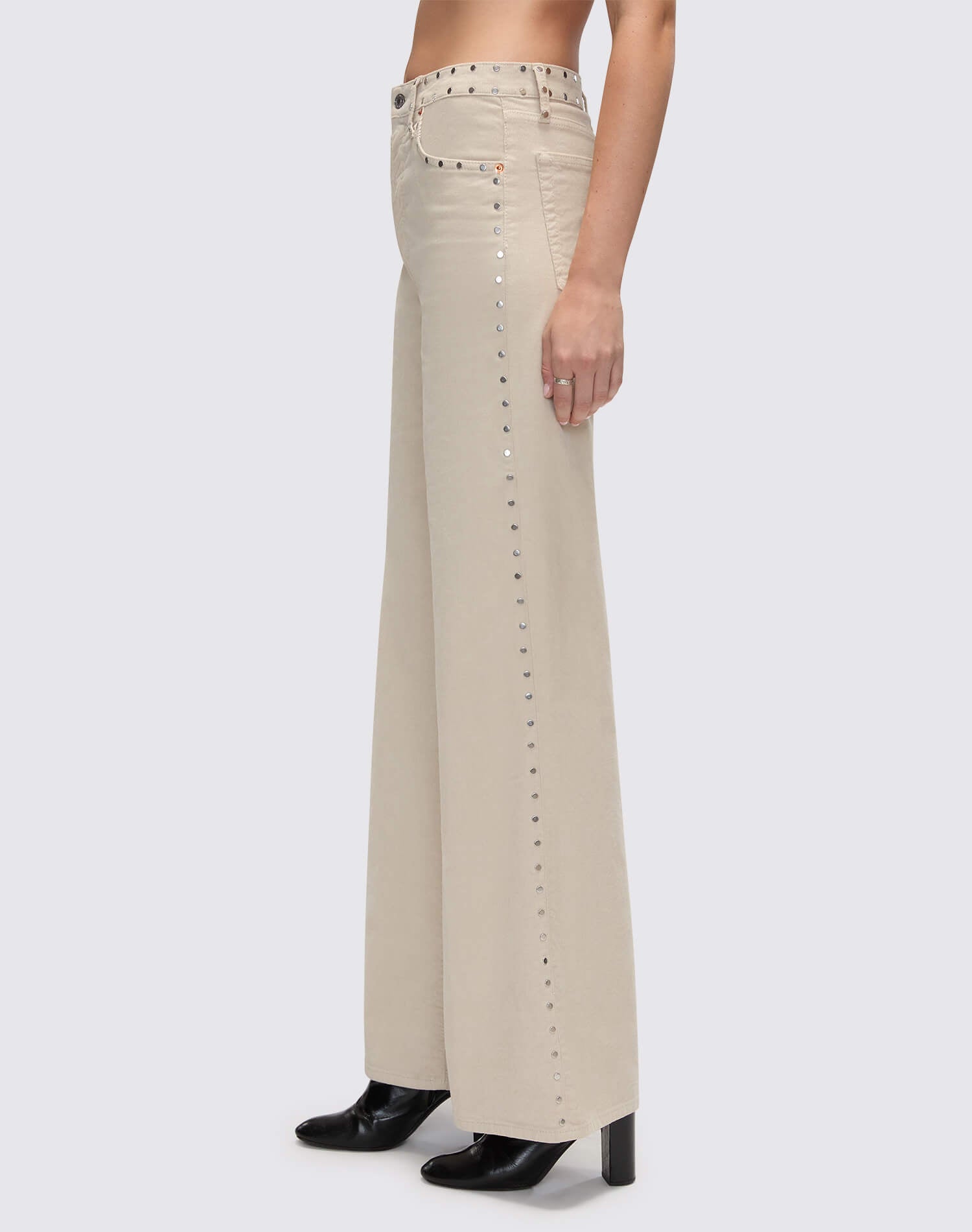 Comfort Stretch Corduroy High Rise Wide Leg - Vintage Pearl Stud