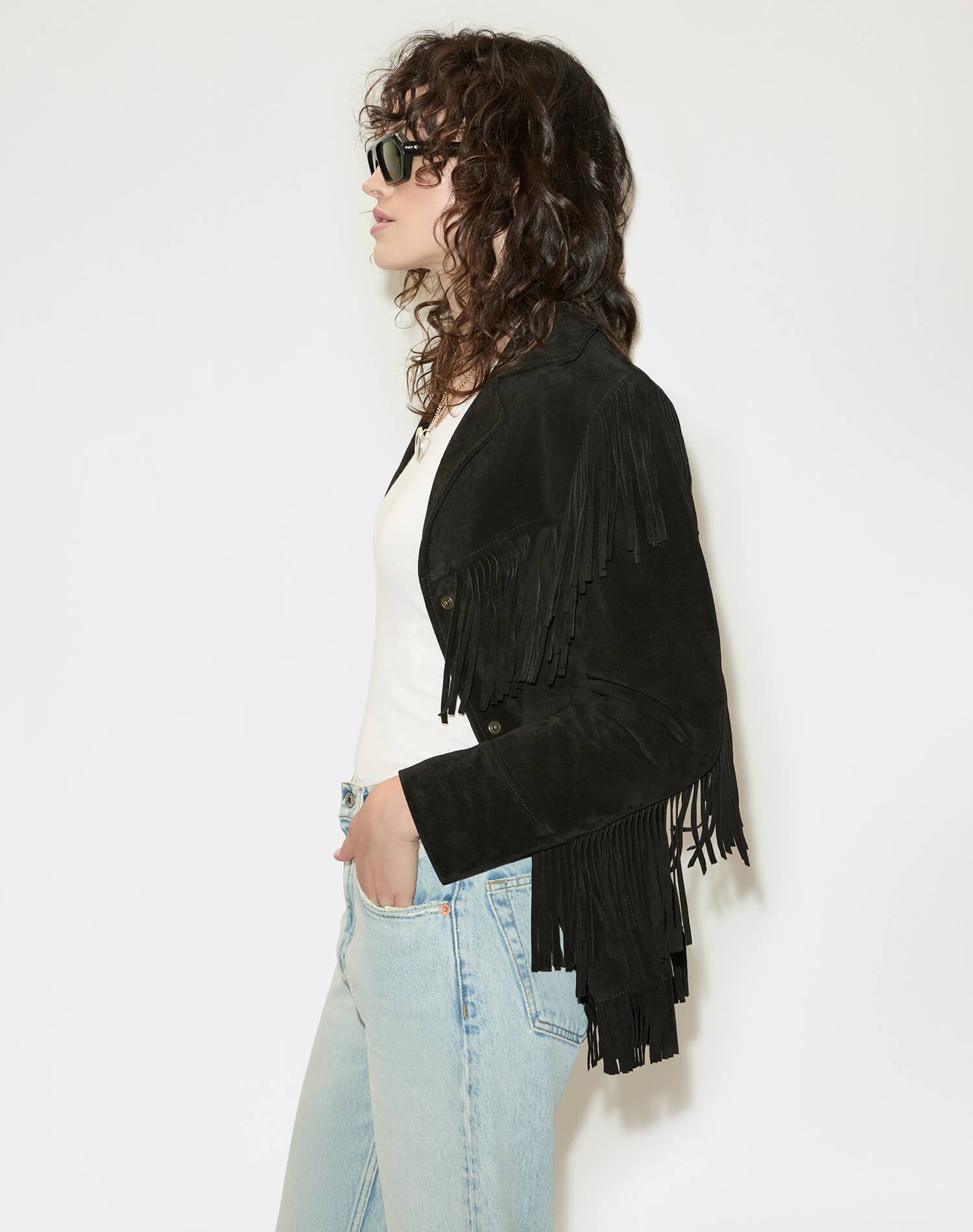 Suede Fringe Jacket - Black