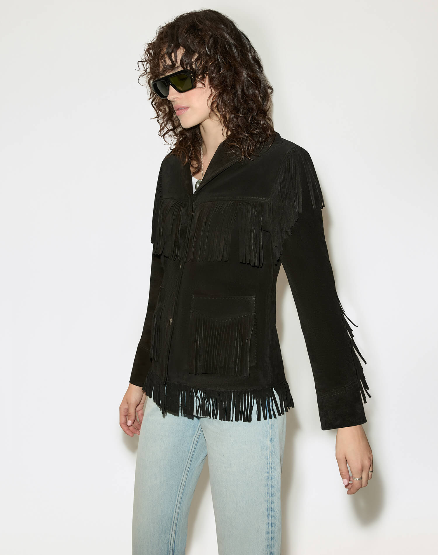 Suede Fringe Jacket - Black