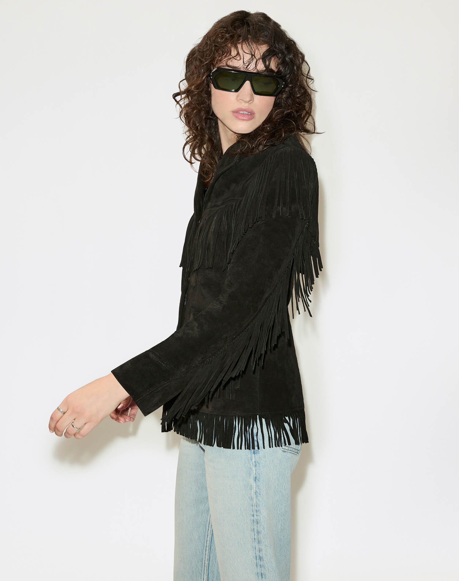 Suede Fringe Jacket - Black