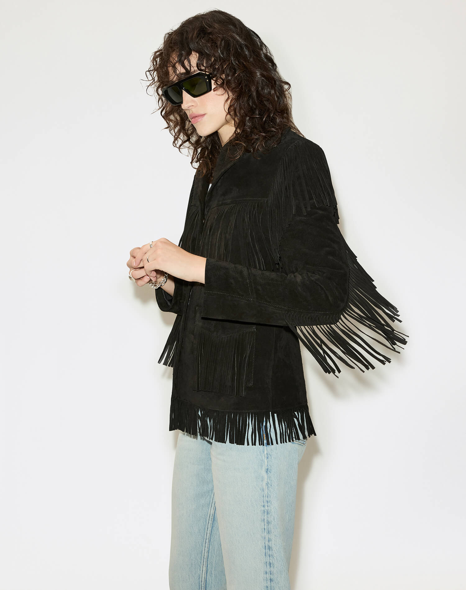 Suede Fringe Jacket - Black