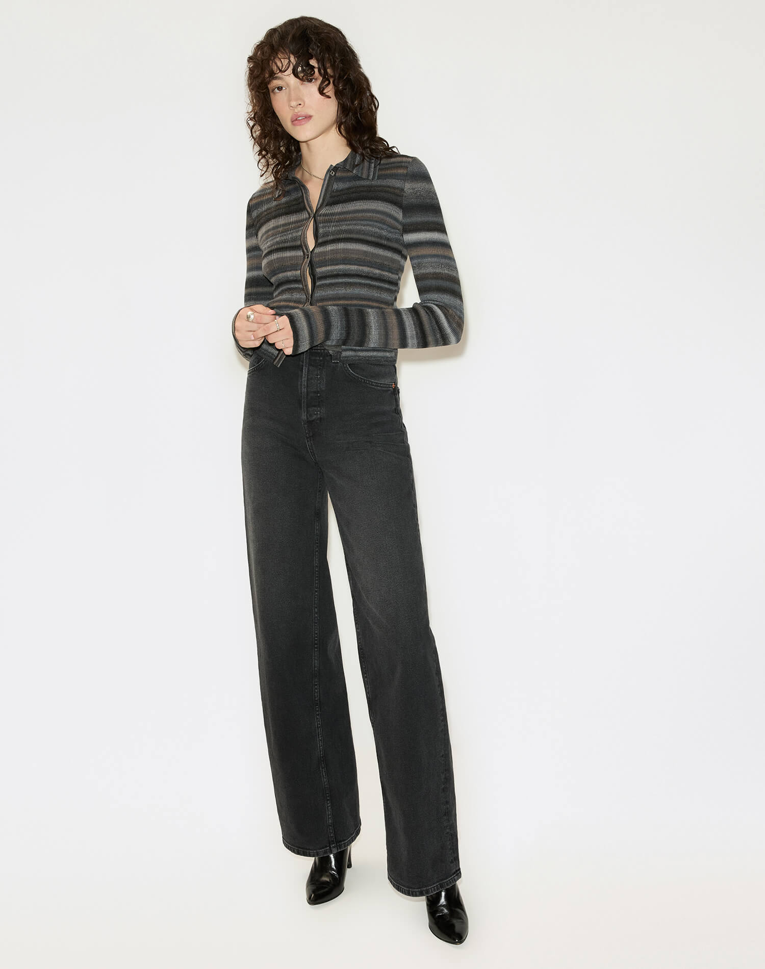 Ribbed Polo Cardi - Black Combo