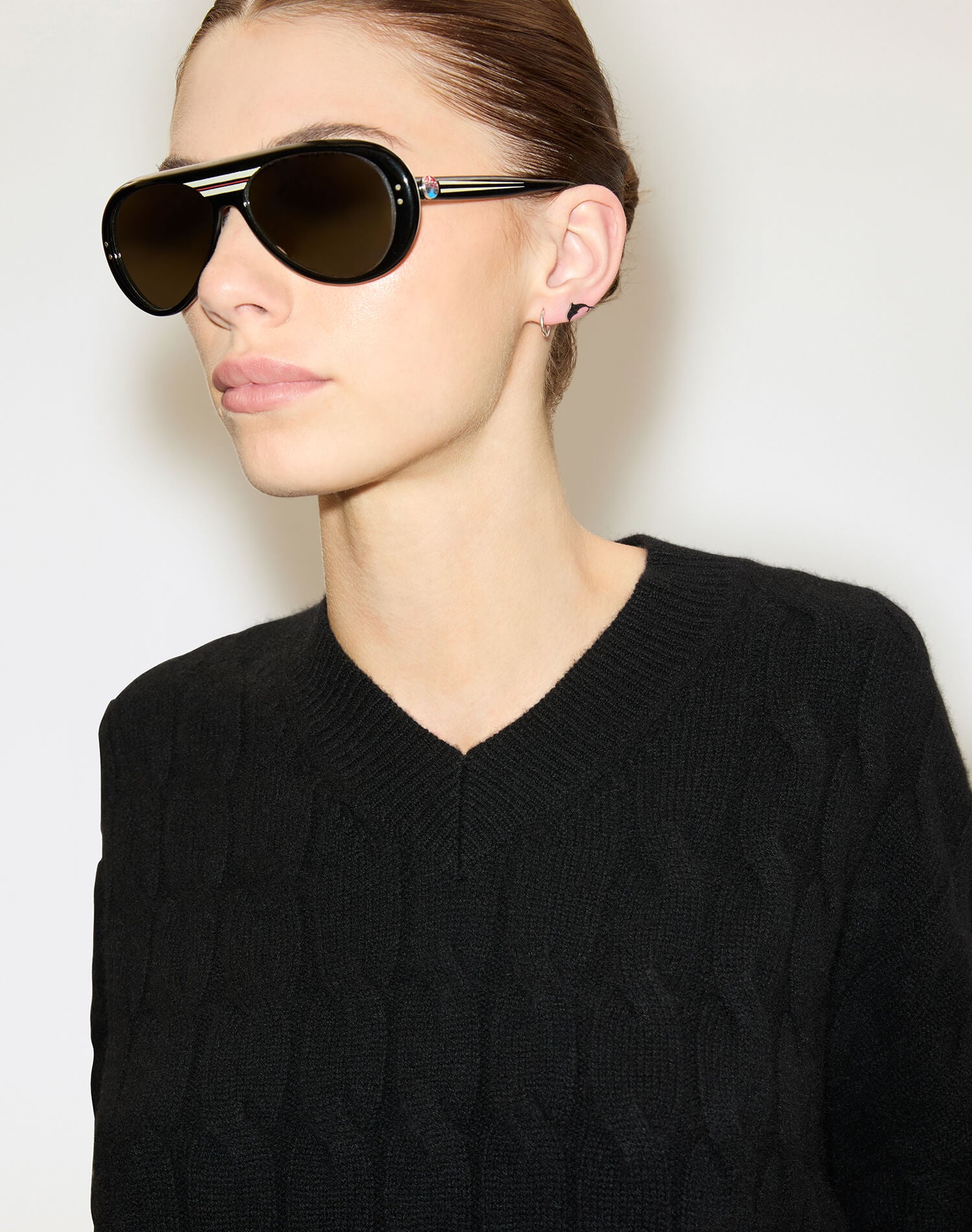 Cable V Neck Pullover - Black