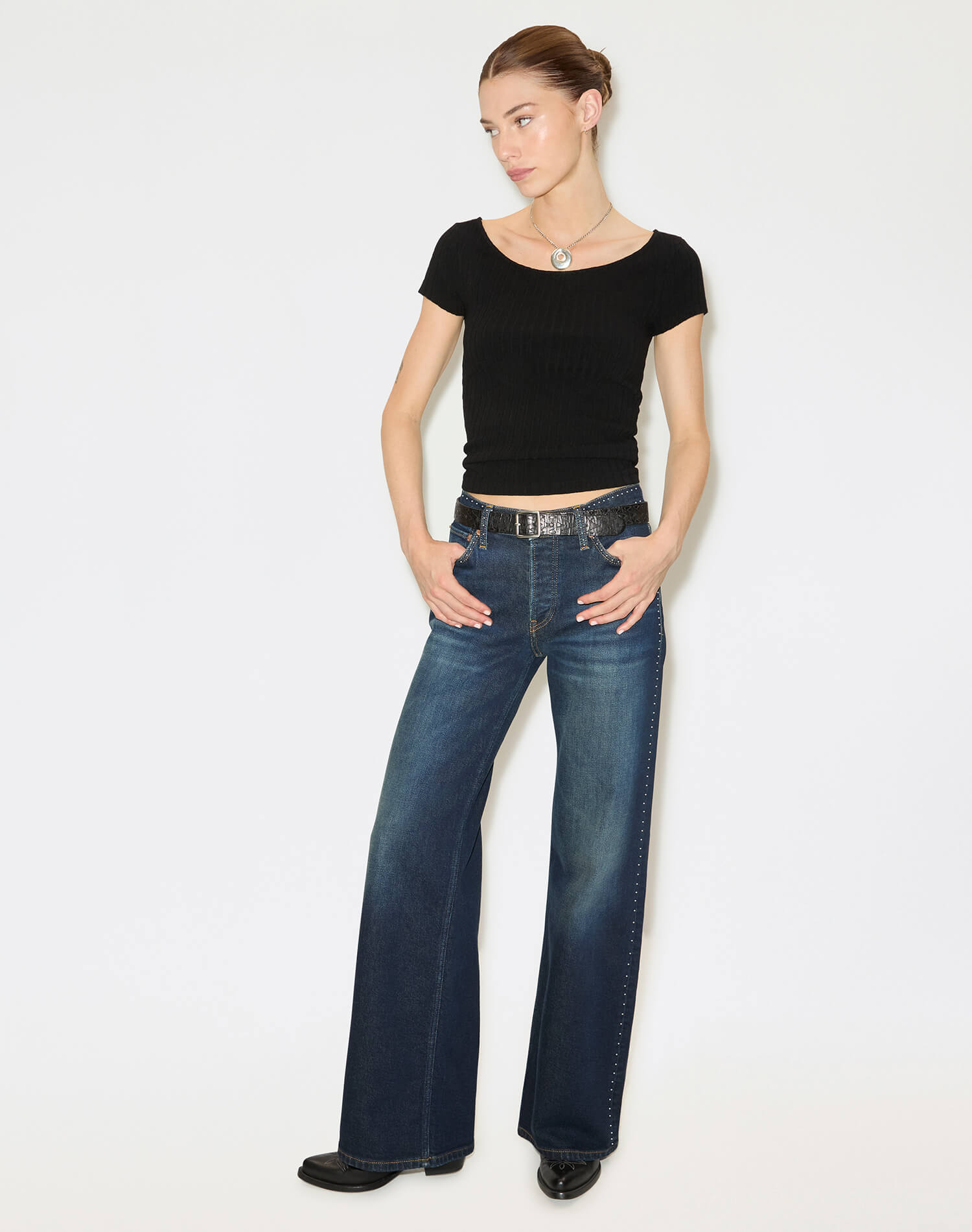 Comfort Stretch Studded Mid Rise Wide Leg - Barely Worn Stud