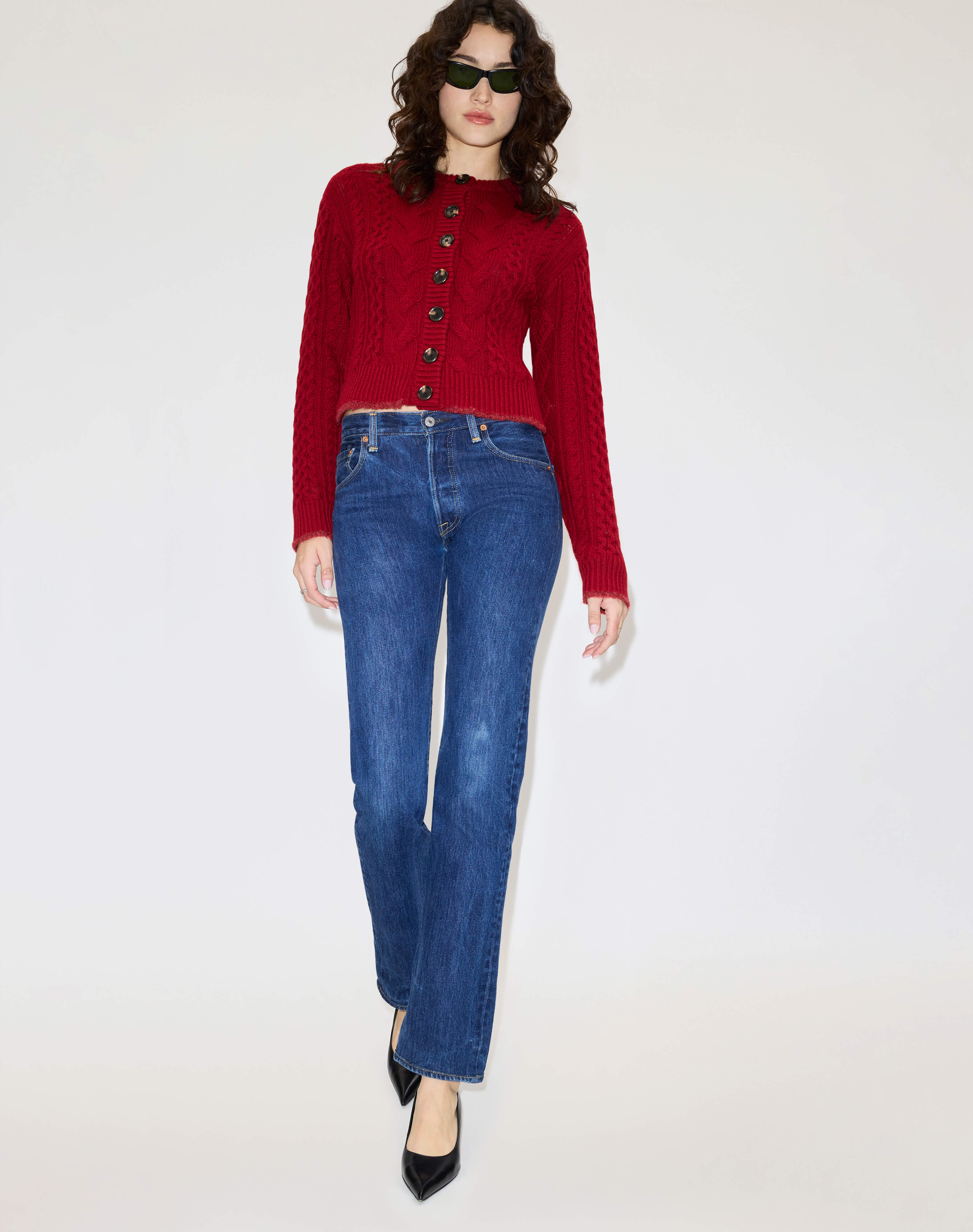 Cable Cardigan - Rosso