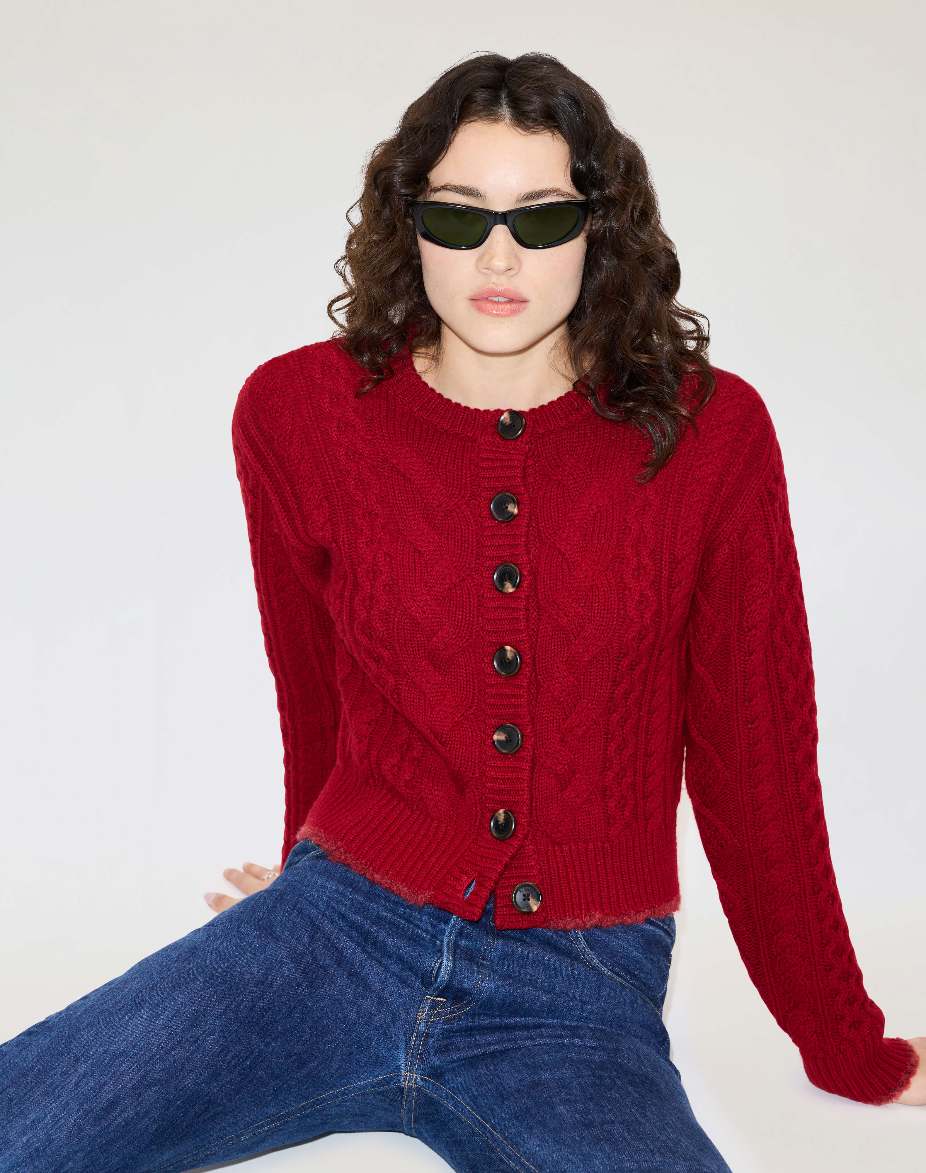 Cable Cardigan - Rosso