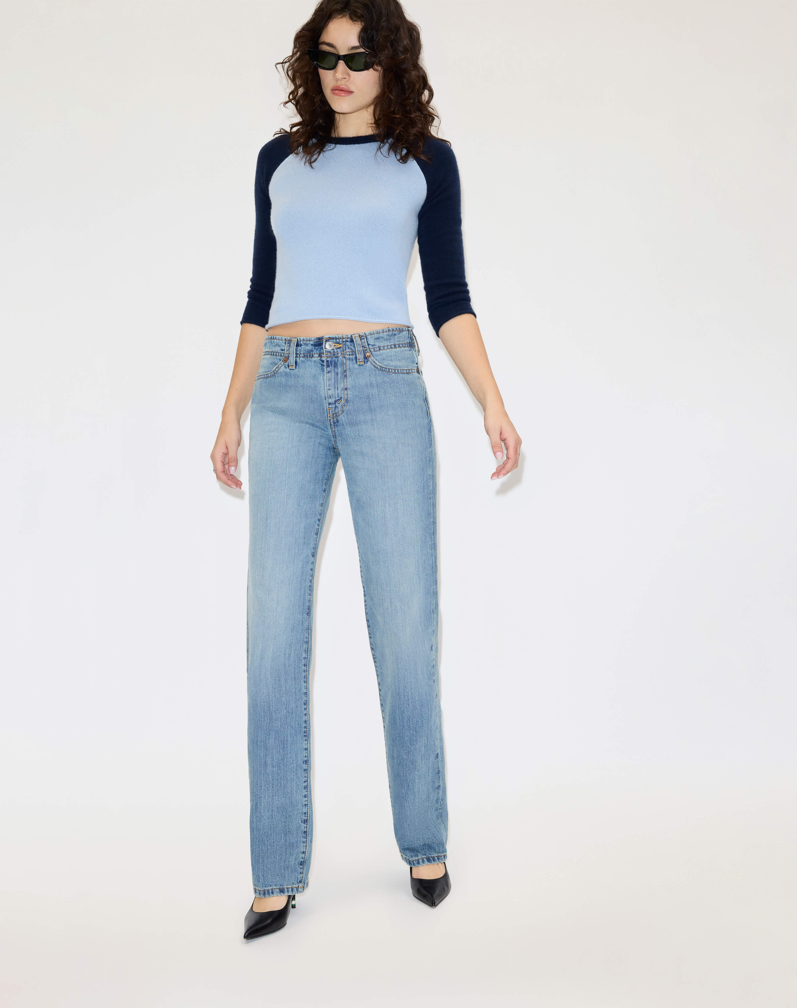 Shrunken Baseball Raglan - Bluebell/Navy