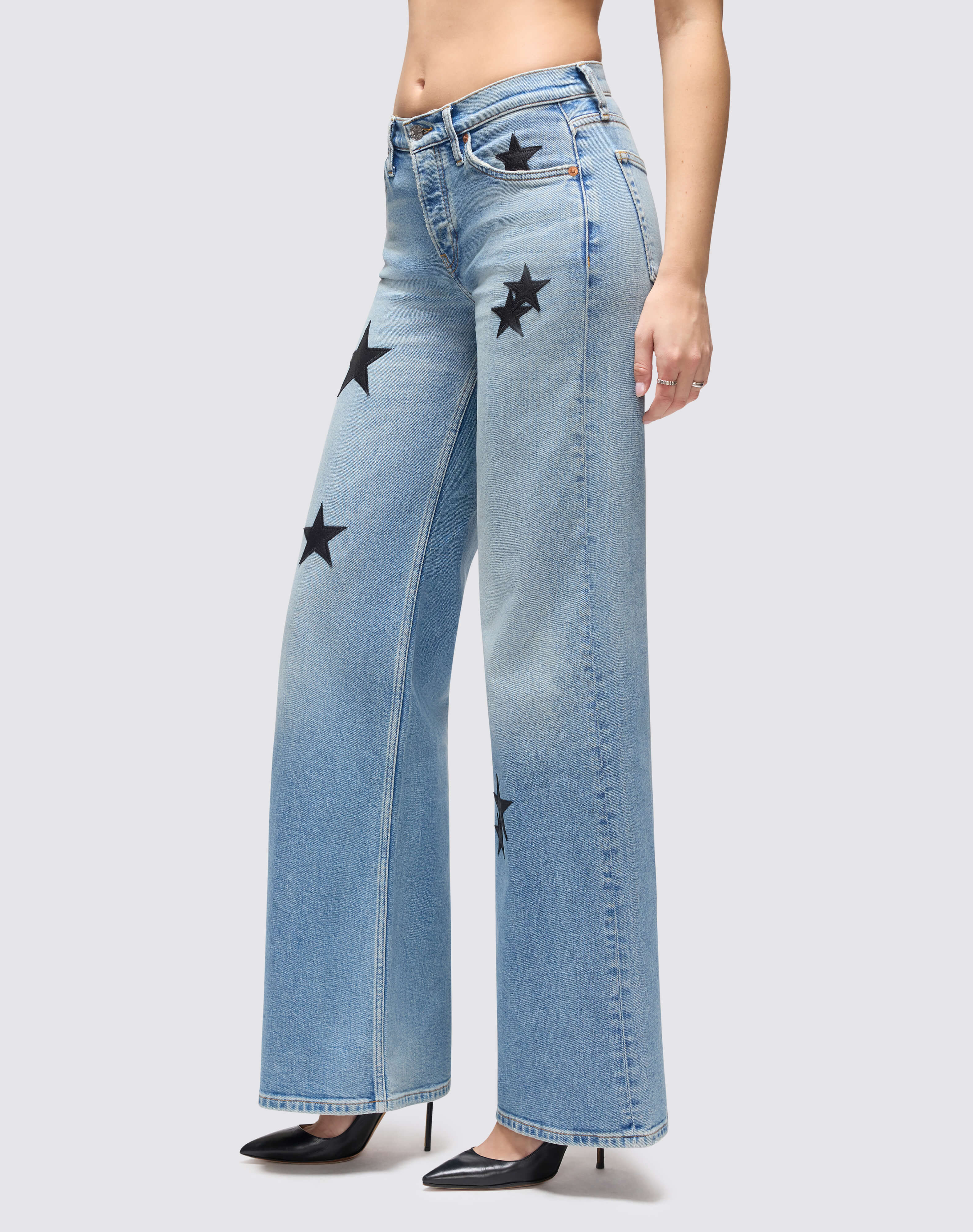 Comfort Stretch Mid Rise Wide Leg - Opal Indigo Star