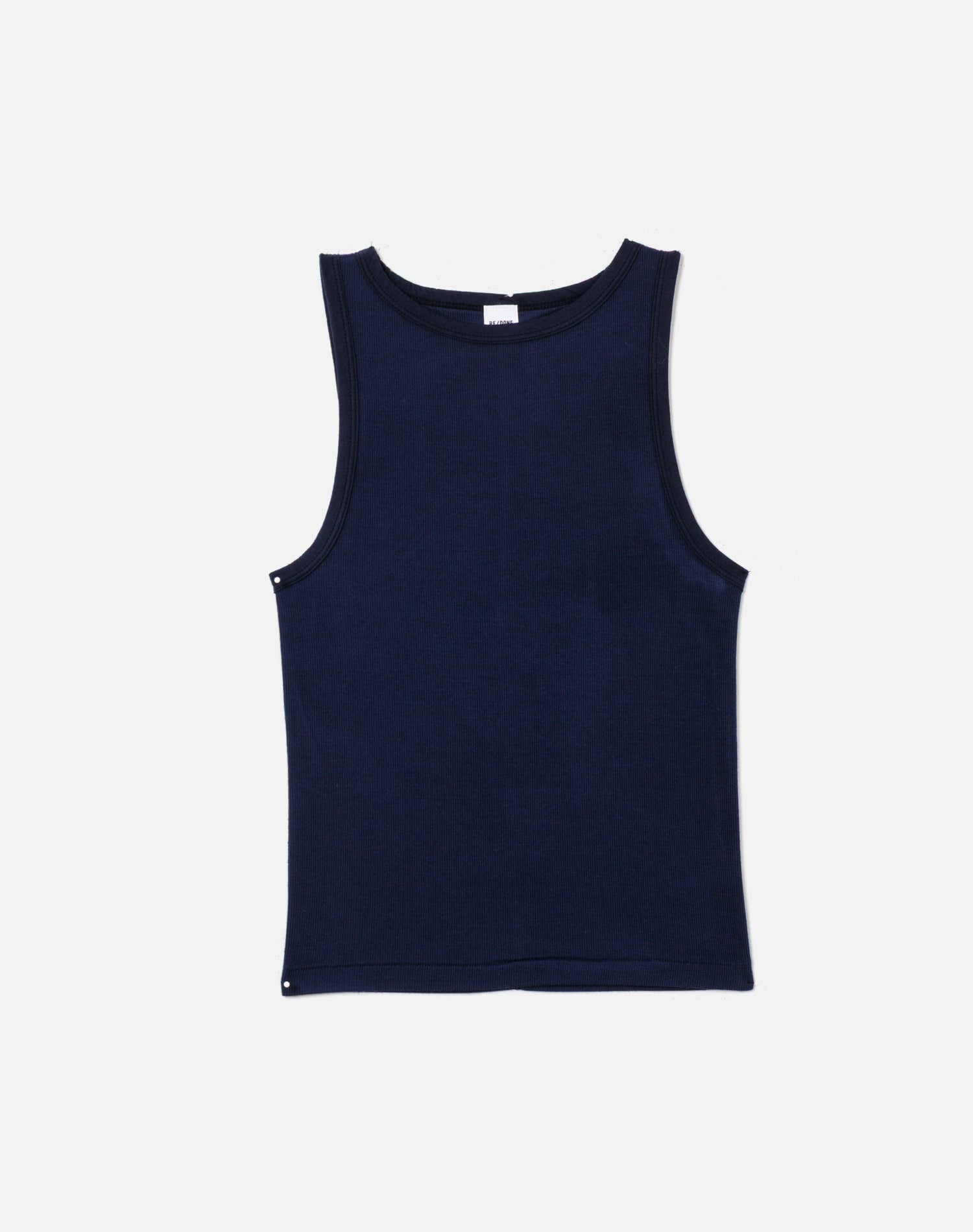 Ribbed High Neck Tank - Navy
