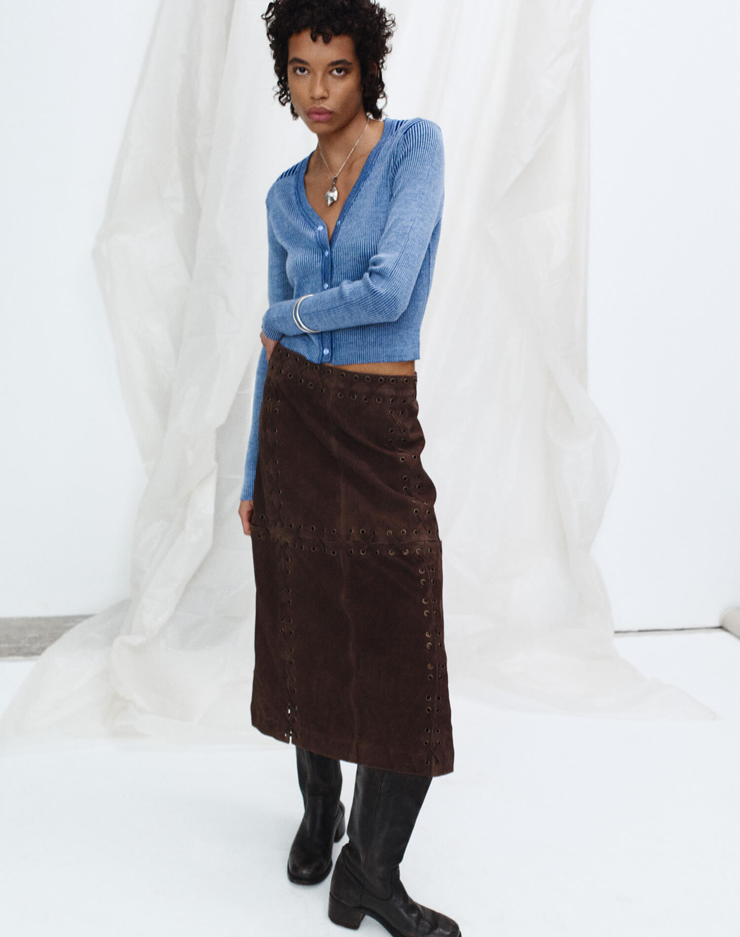 Suede Laced Midi - Walnut