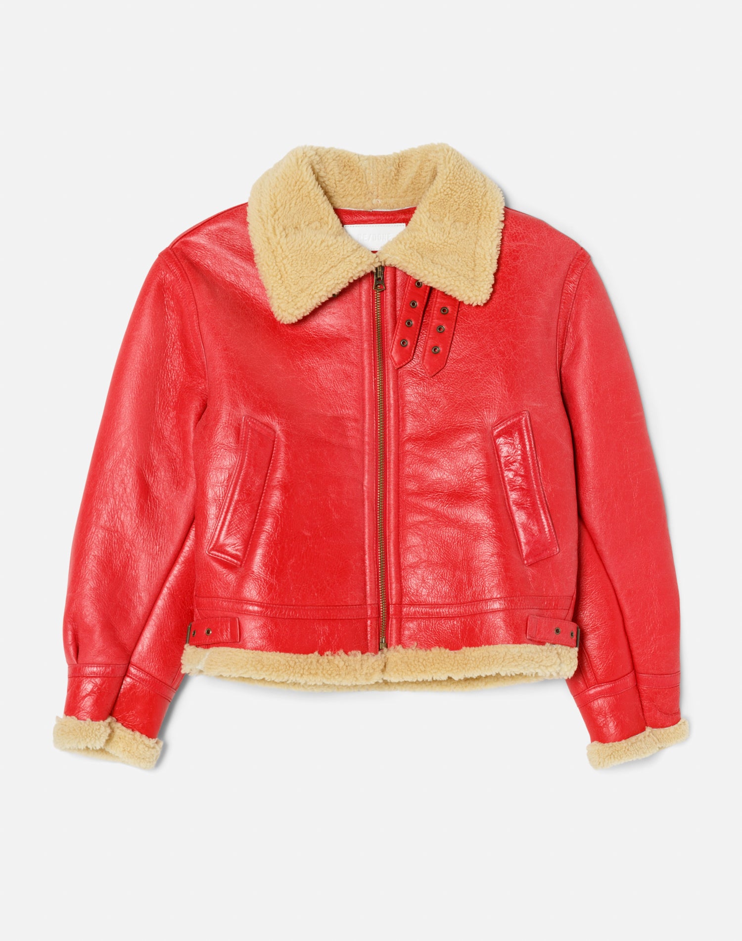 Suede Shearling Aviator Jacket - Red