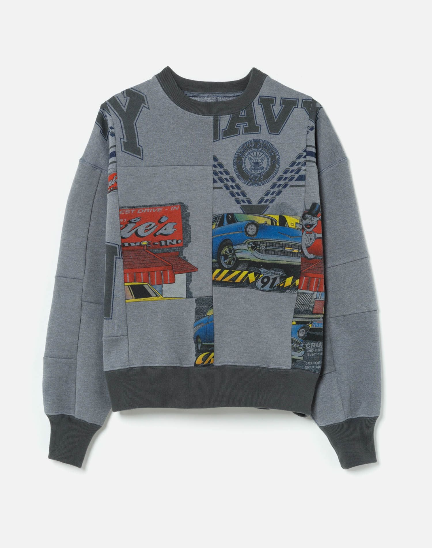 80s Upcycled Patched Sweatshirt - Heathered Black