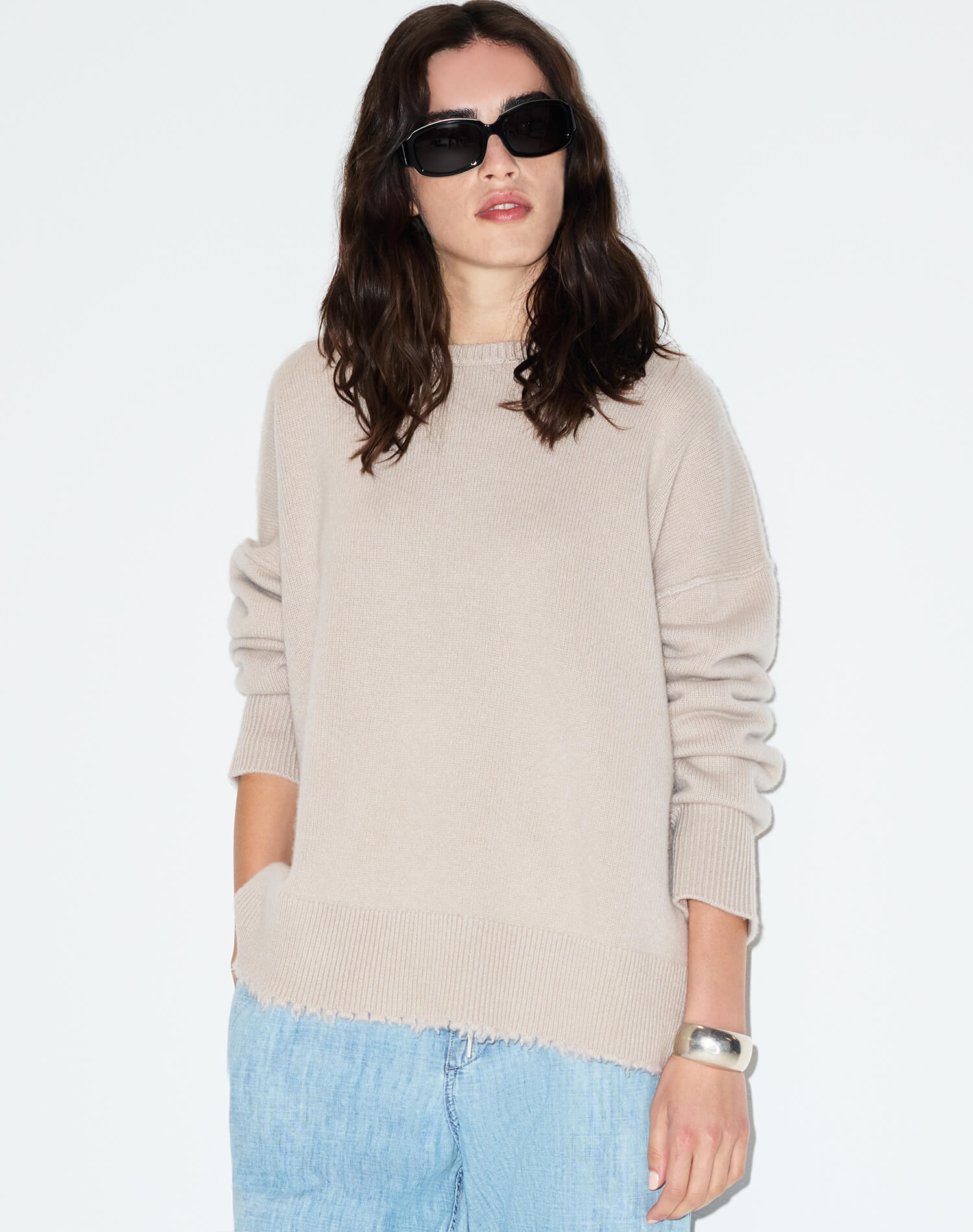 Margot Cashmere Crewneck - Pebble
