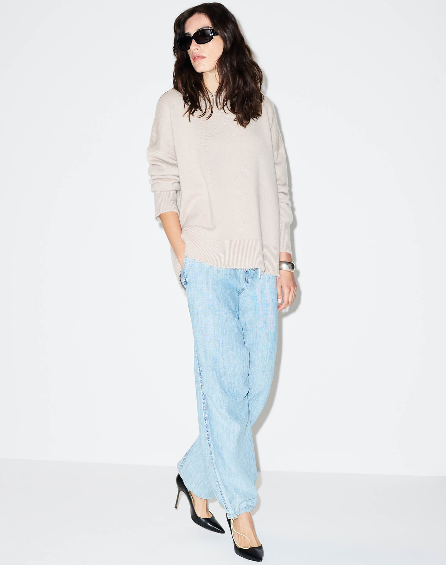 Margot Cashmere Crewneck - Pebble