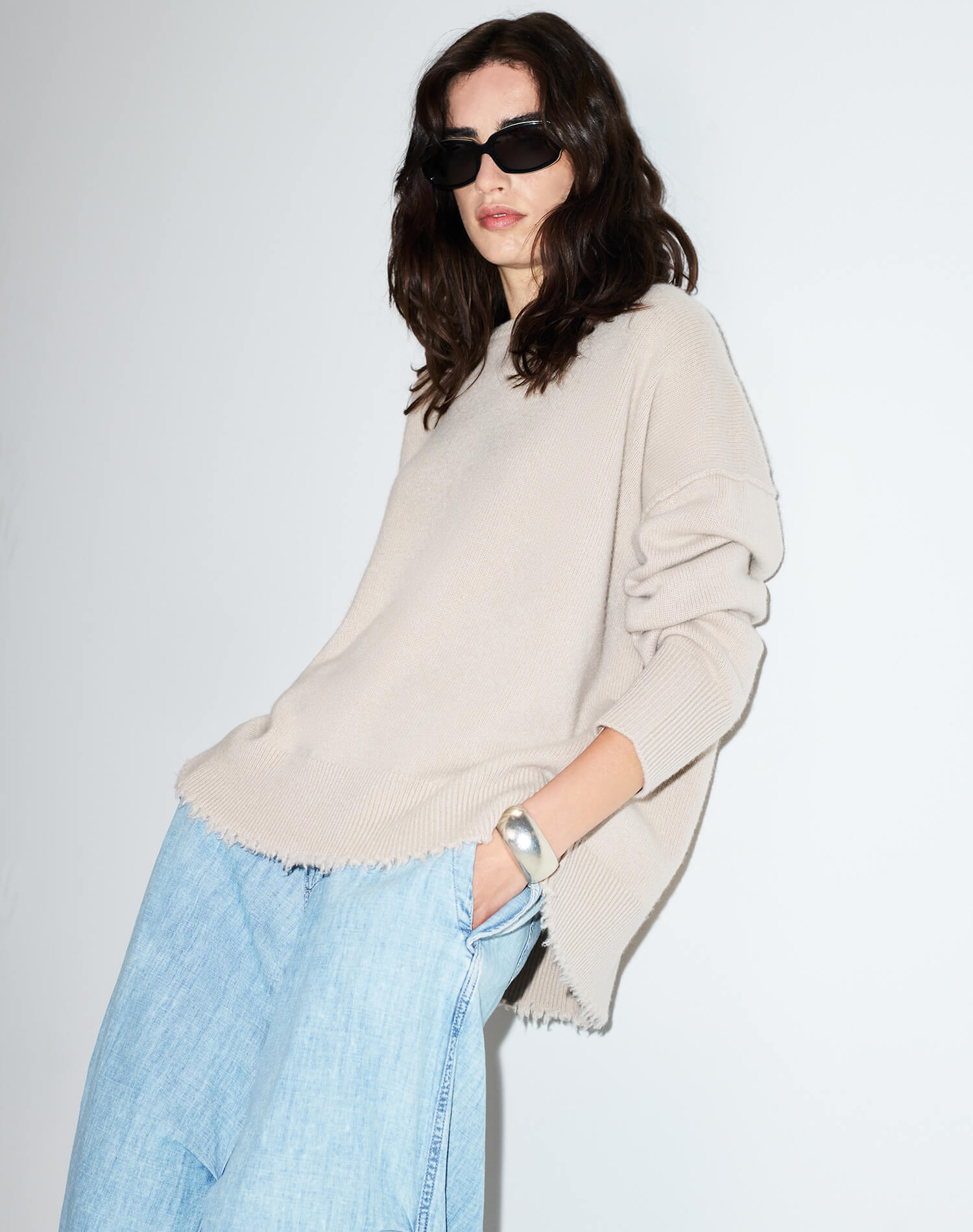 Margot Cashmere Crewneck - Pebble