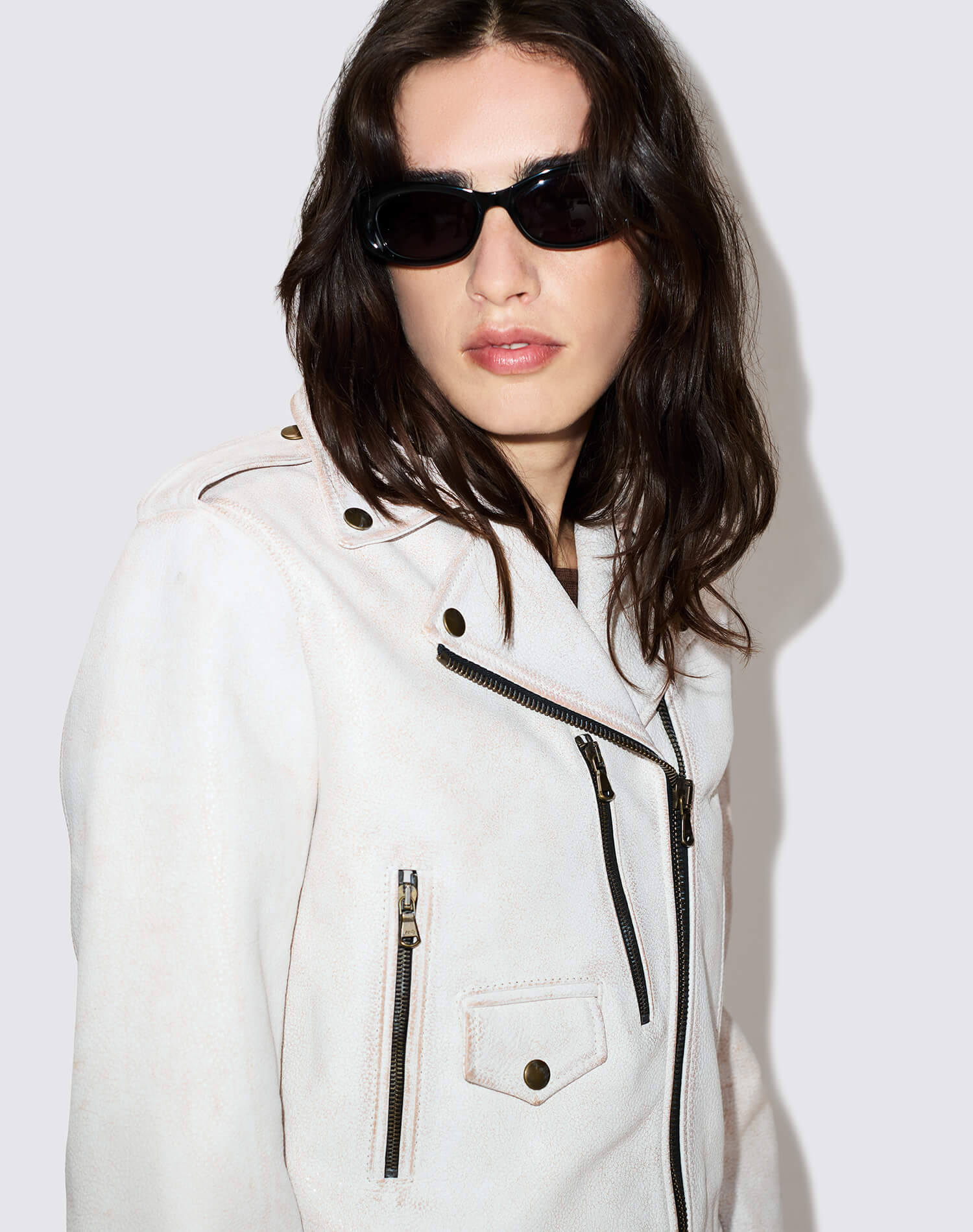 Leather Moto Jacket - White