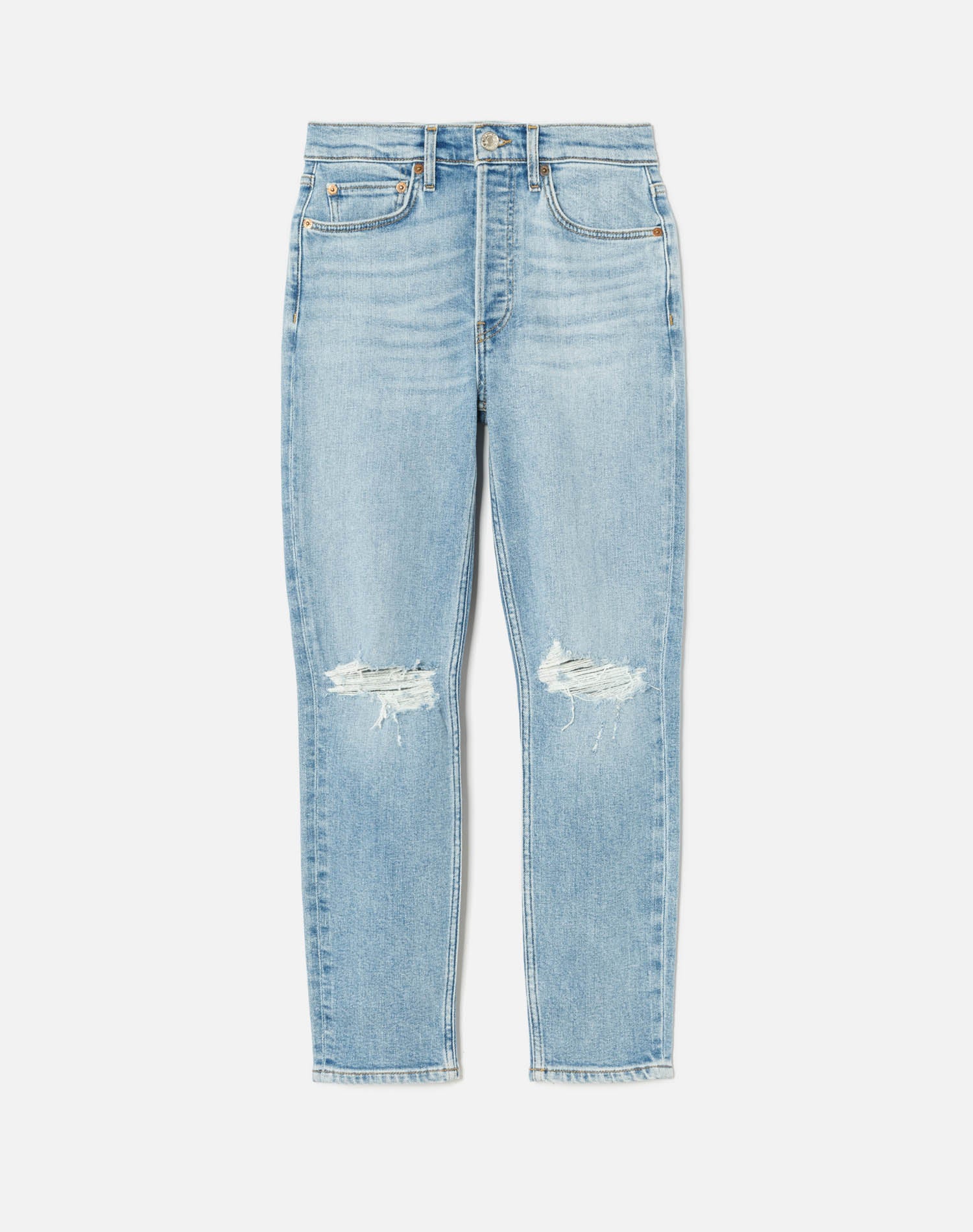 Comfort Stretch High Rise Ankle Crop - Destroy Sanded Blue