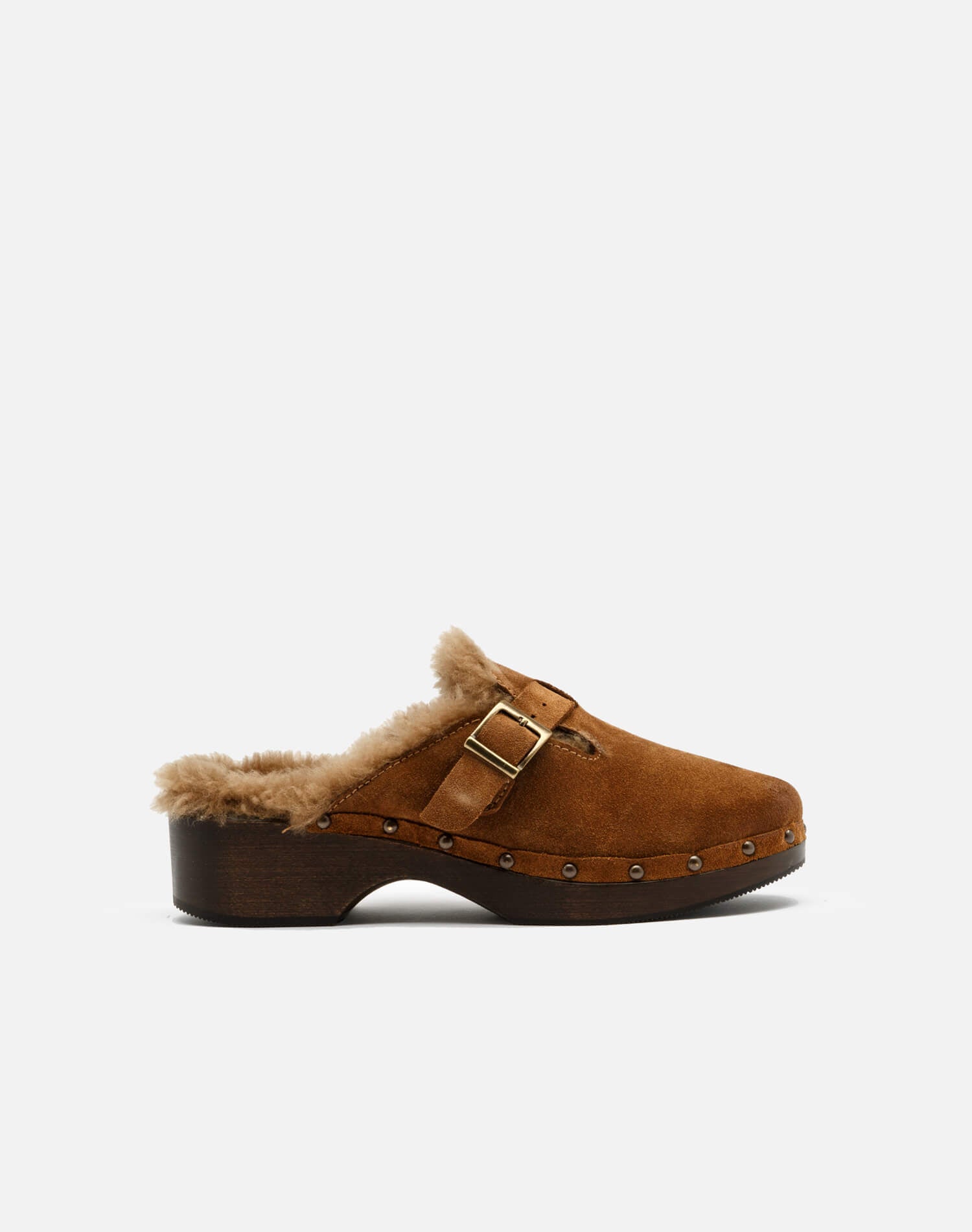 Re/Done | 70s Shearling Clog - Cognac Suede and Shearling | Footwear | Size 40