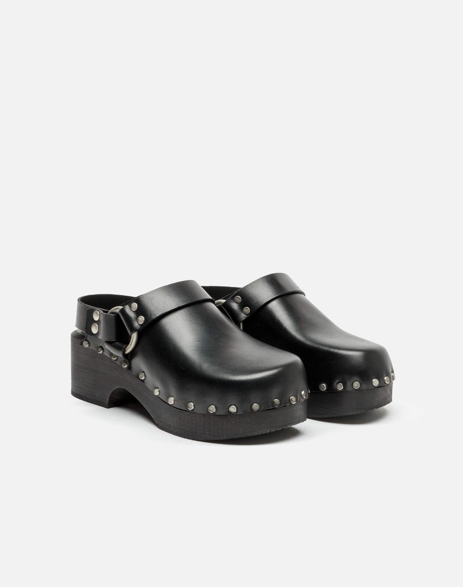 RE/DONE | 70s Studded Slingback Clog in Worn Black Leather