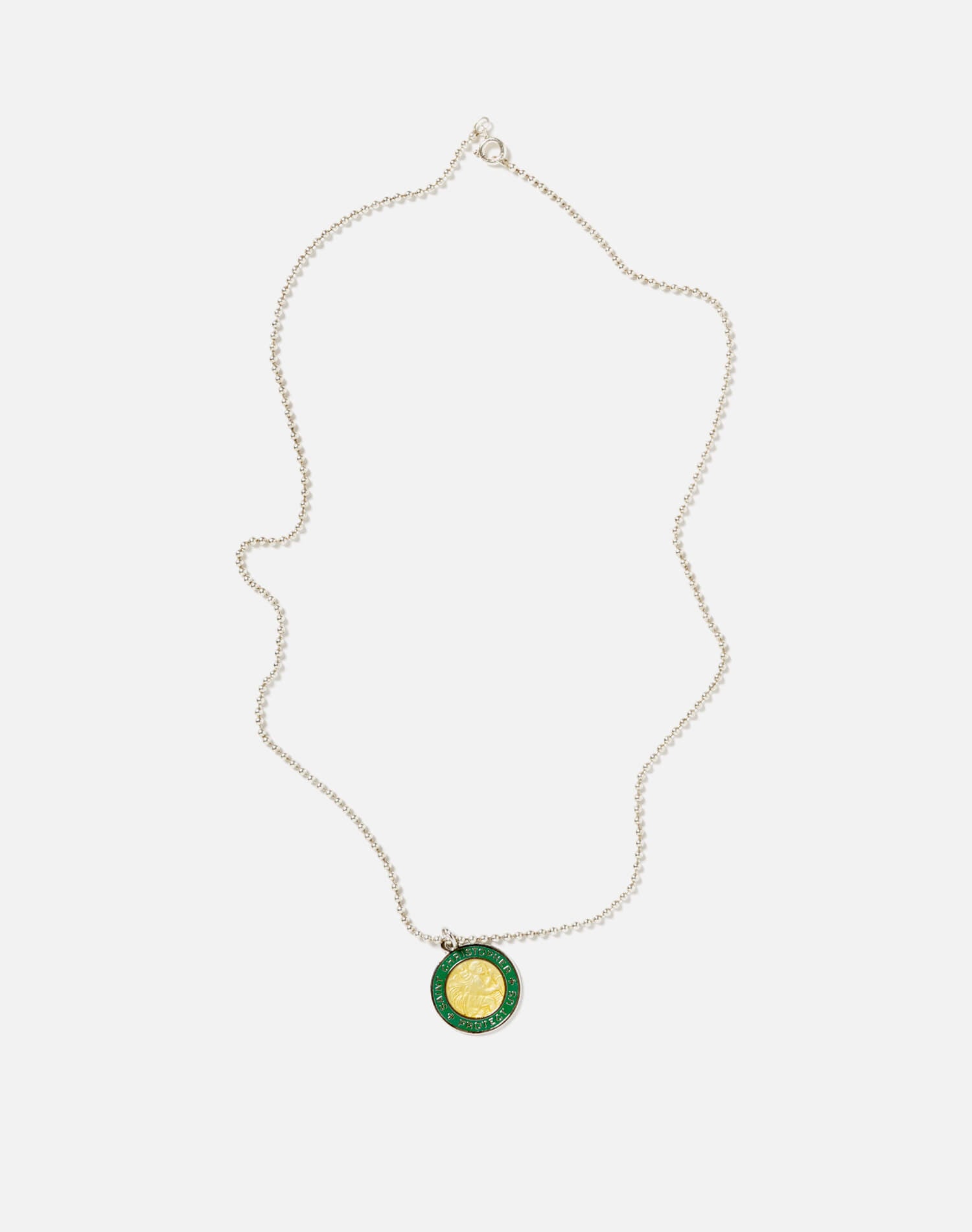 Vintage St. Christopher Green And Yellow Necklace -#14