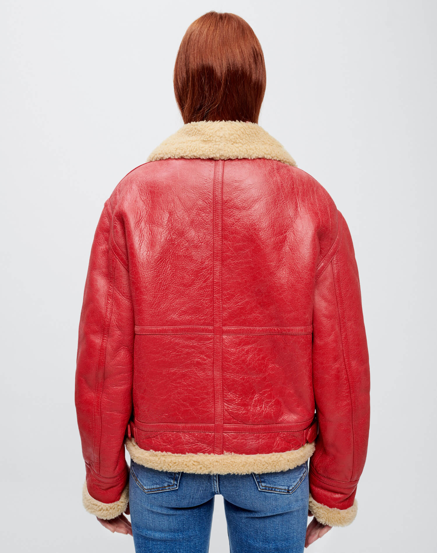 Suede Shearling Aviator Jacket - Red