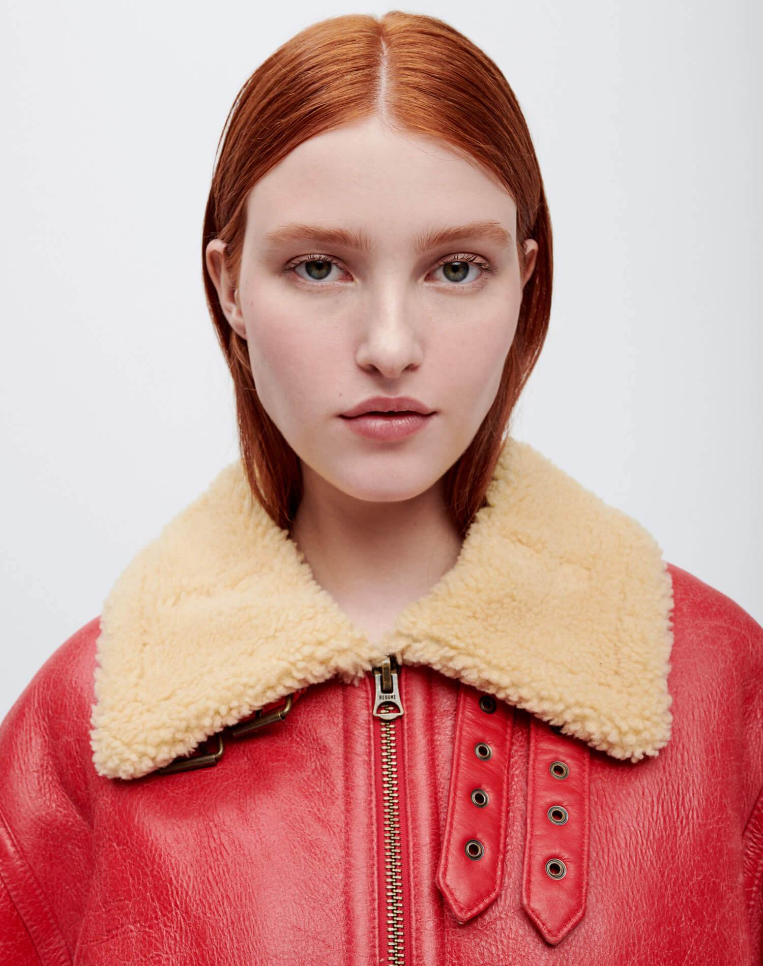 Suede Shearling Aviator Jacket - Red