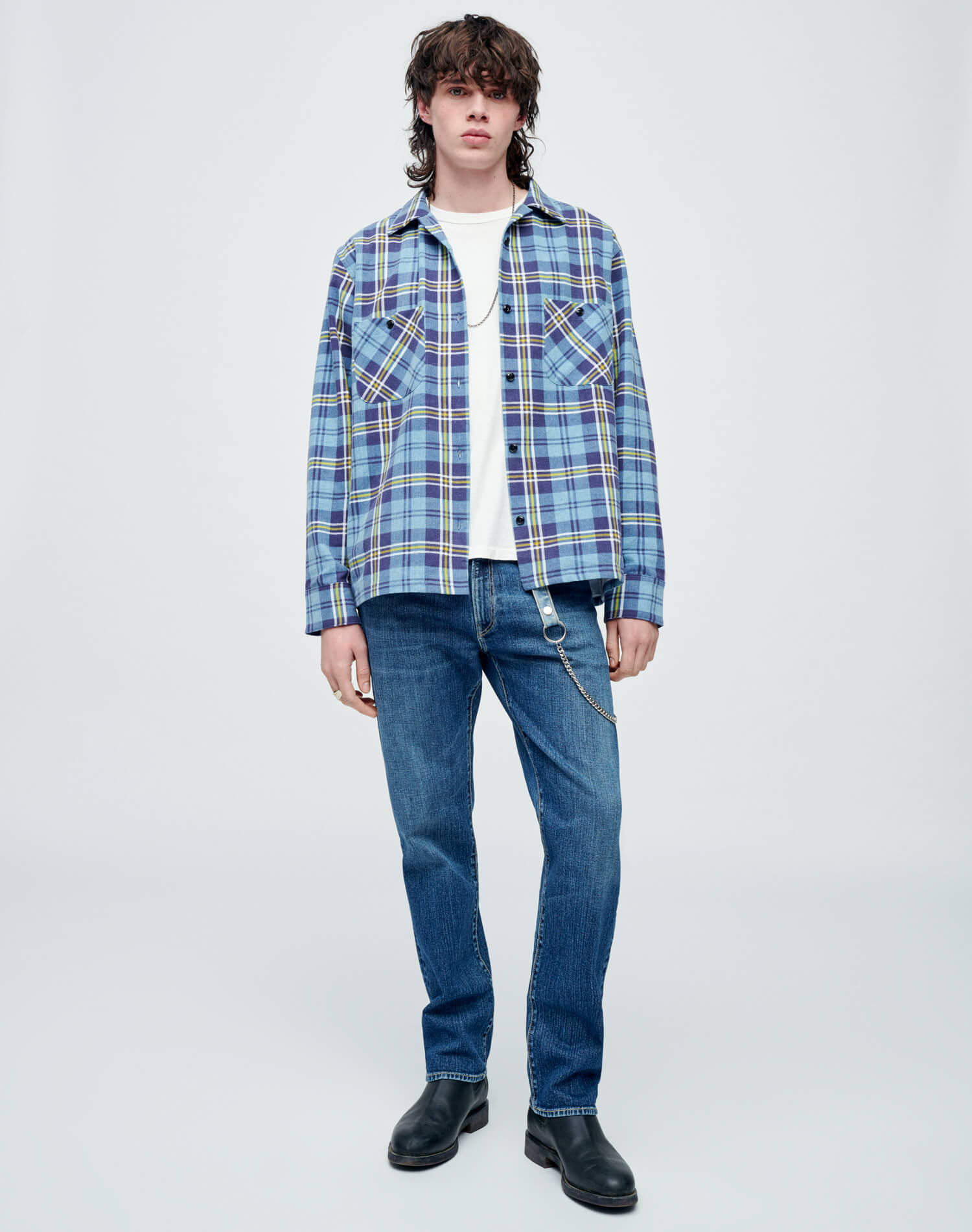 50s Straight Bottom Shirt - Navy/Blue