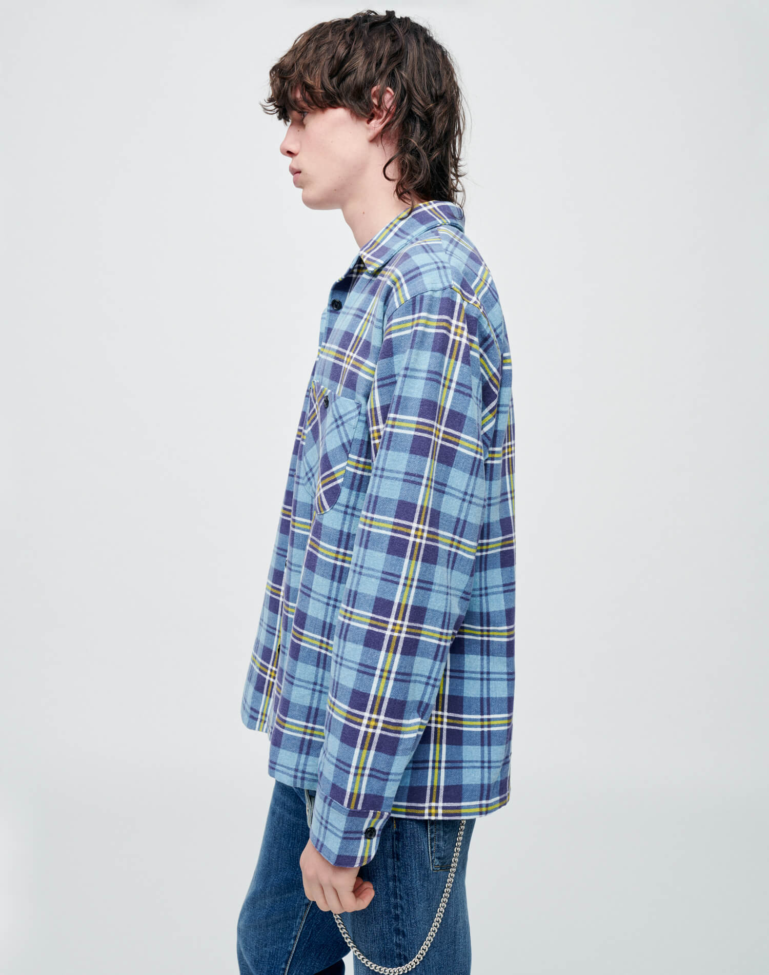 50s Straight Bottom Shirt - Navy/Blue