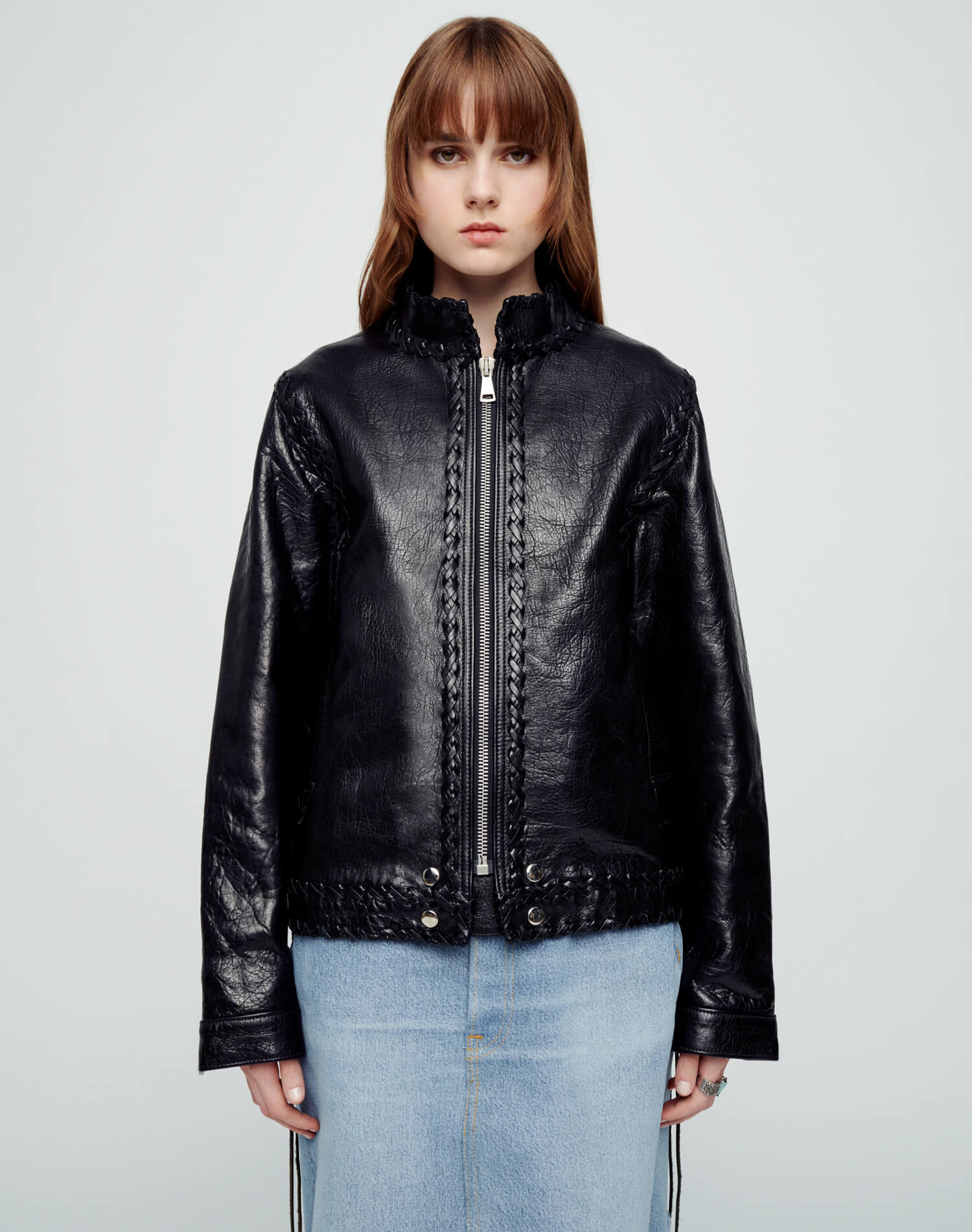 Whipstitch Leather Sport Jacket - Black Leather
