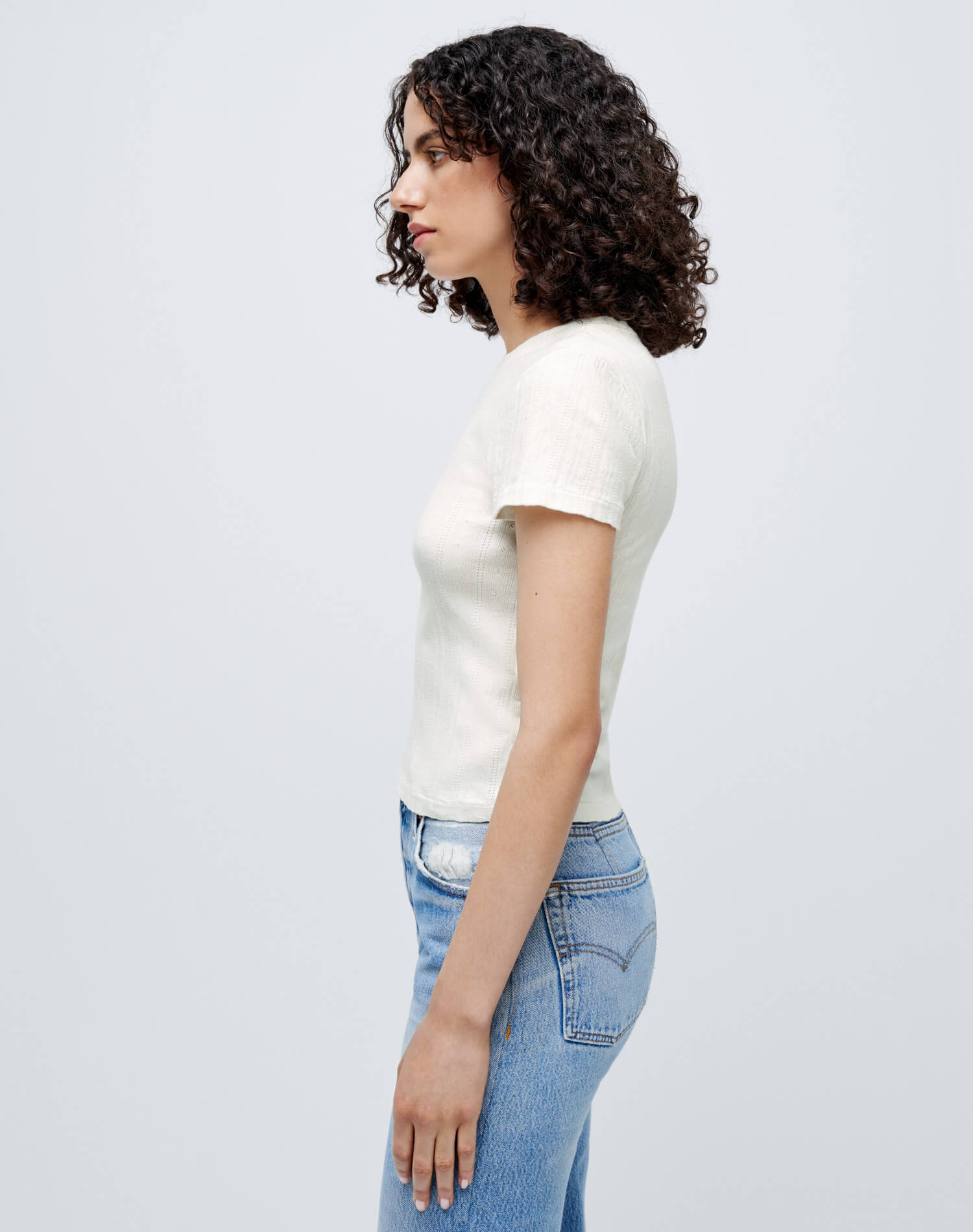 Pointelle Baby Tee - Vintage White
