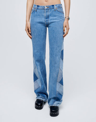 70s Low Rise Flare - Indigo Patched