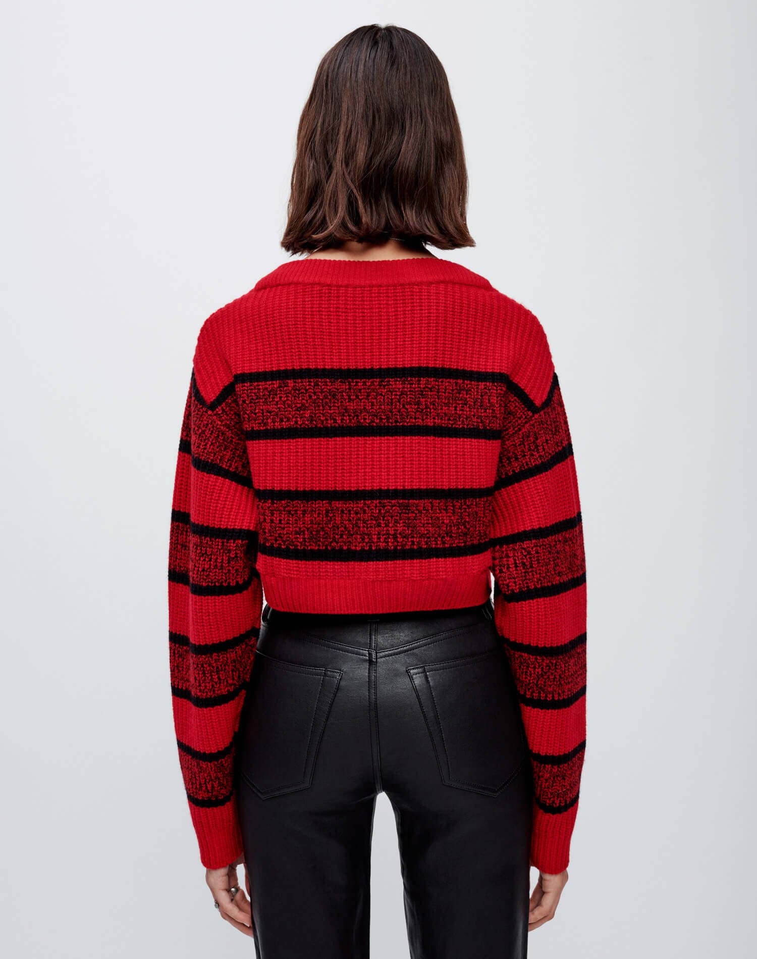Cropped Boatneck Pullover - Red Black Rugby