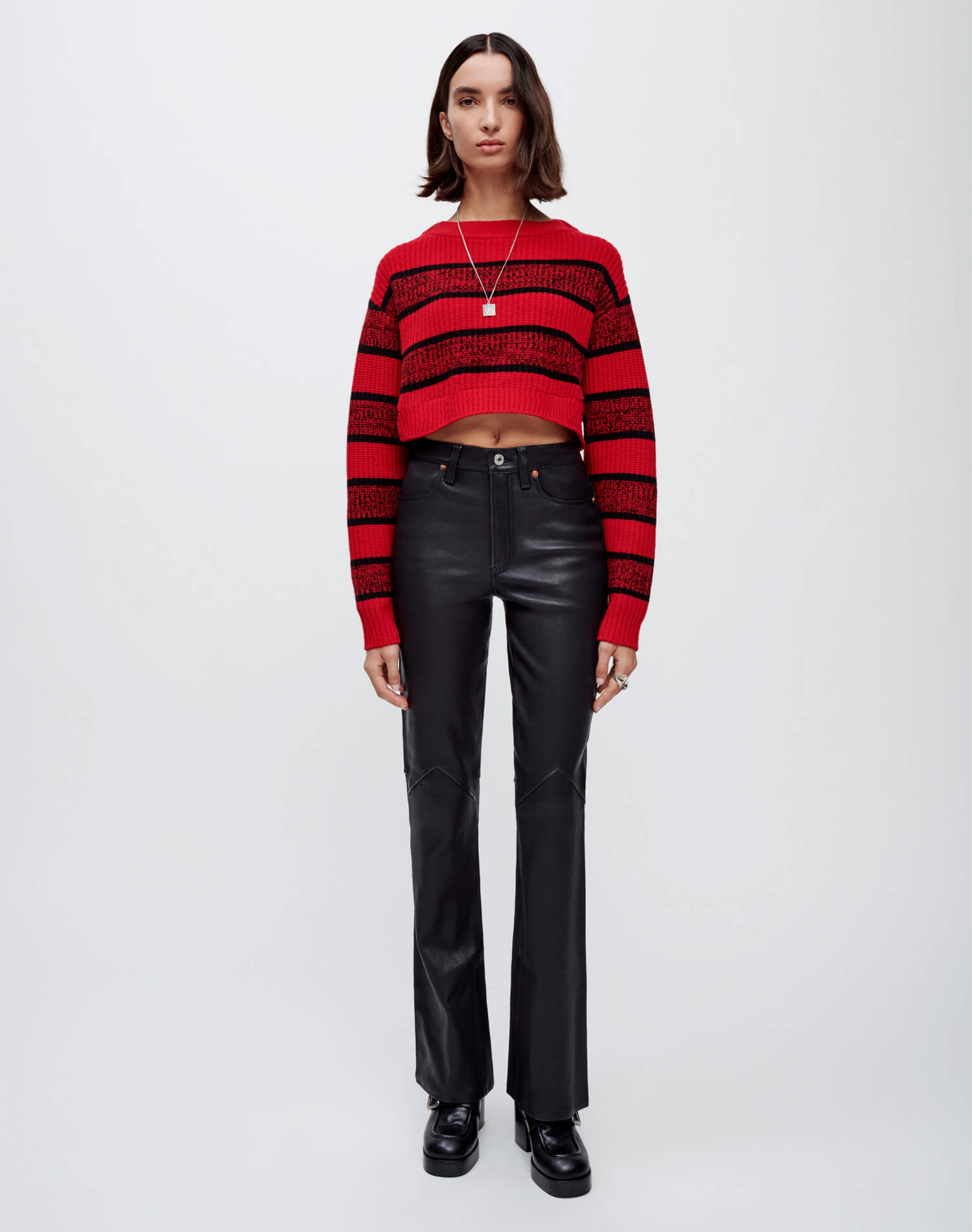 Cropped Boatneck Pullover - Red Black Rugby