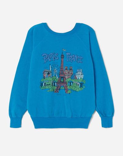 Upcycled "Paris Postcard" Sweatshirt - Teal