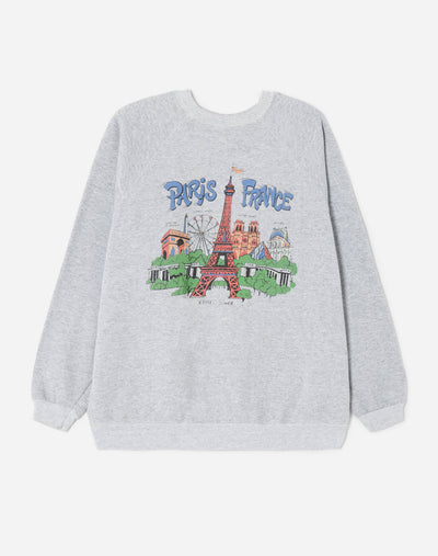 Upcycled "Paris Postcard" Sweatshirt - Grey